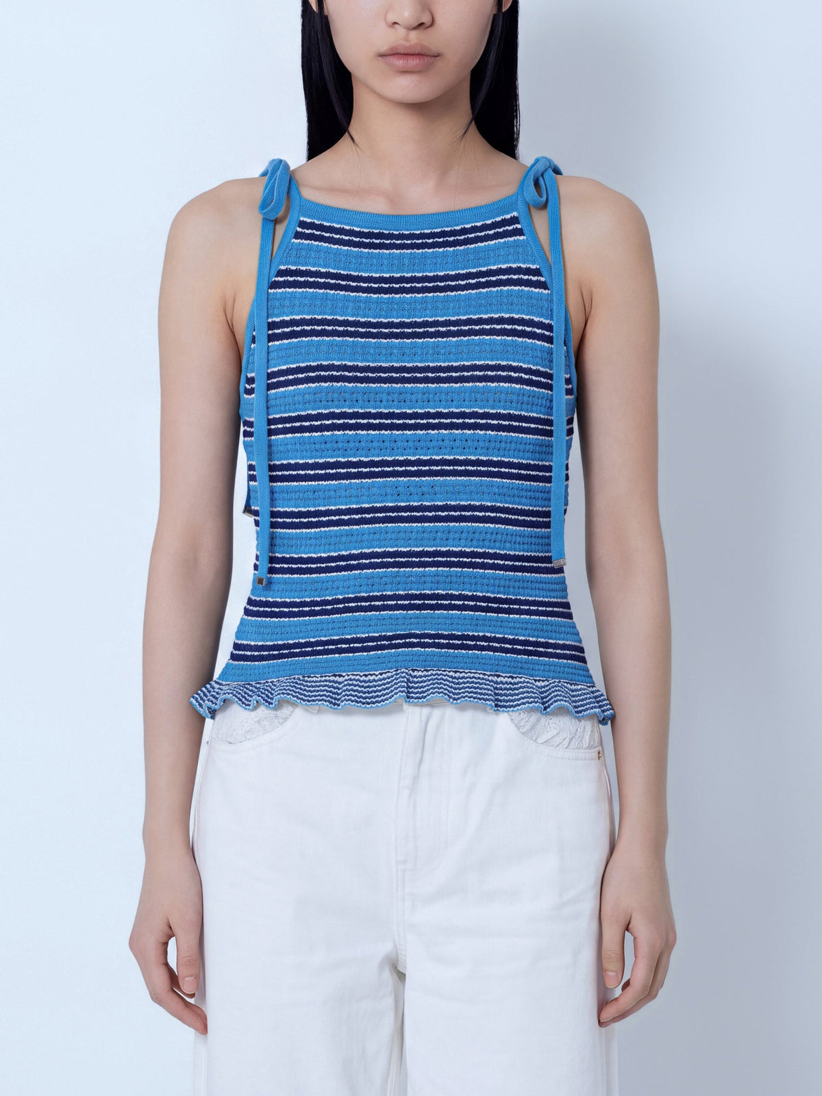 Cotton pointelle stripe top