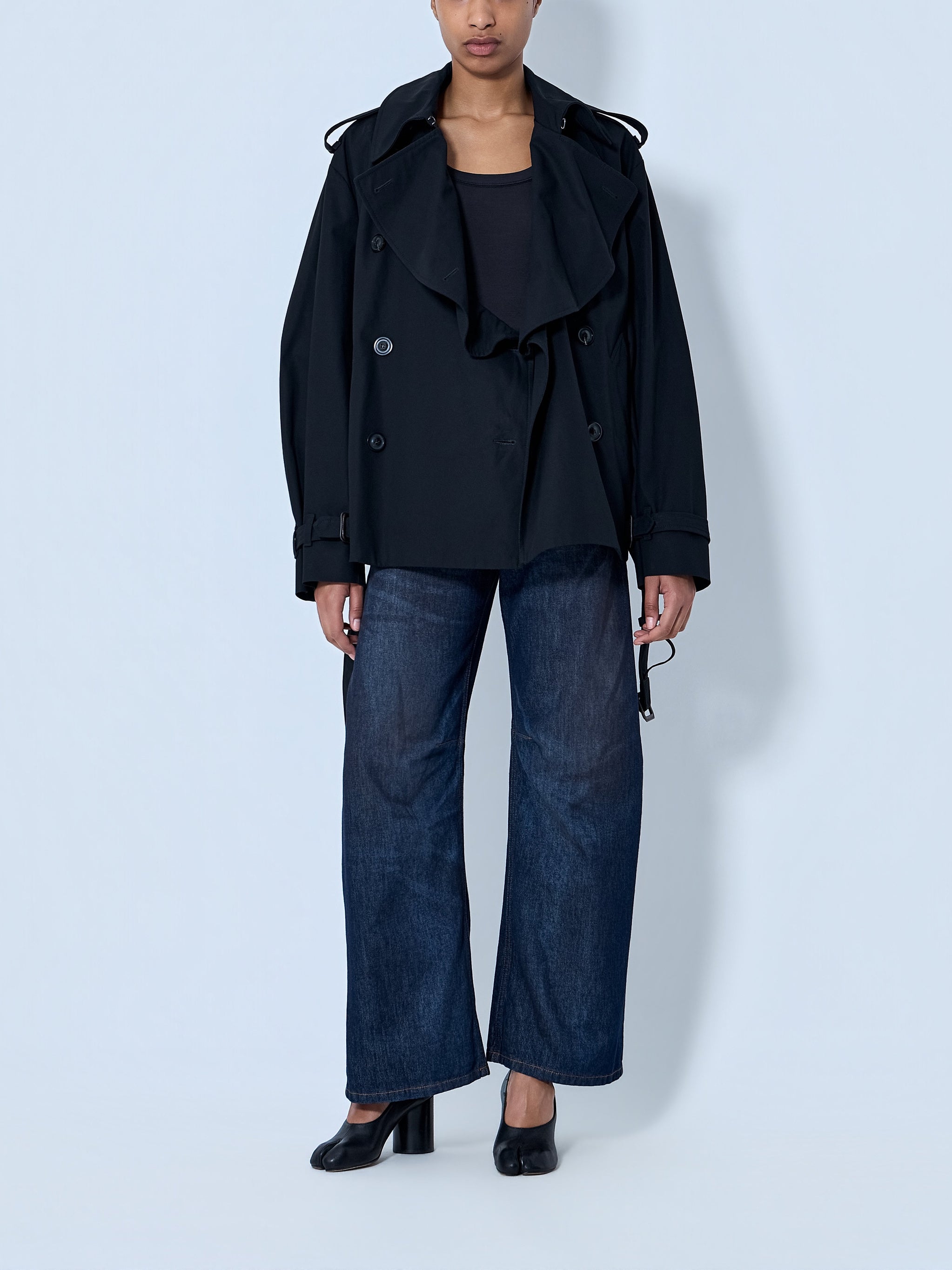 Wide-leg denim trousers