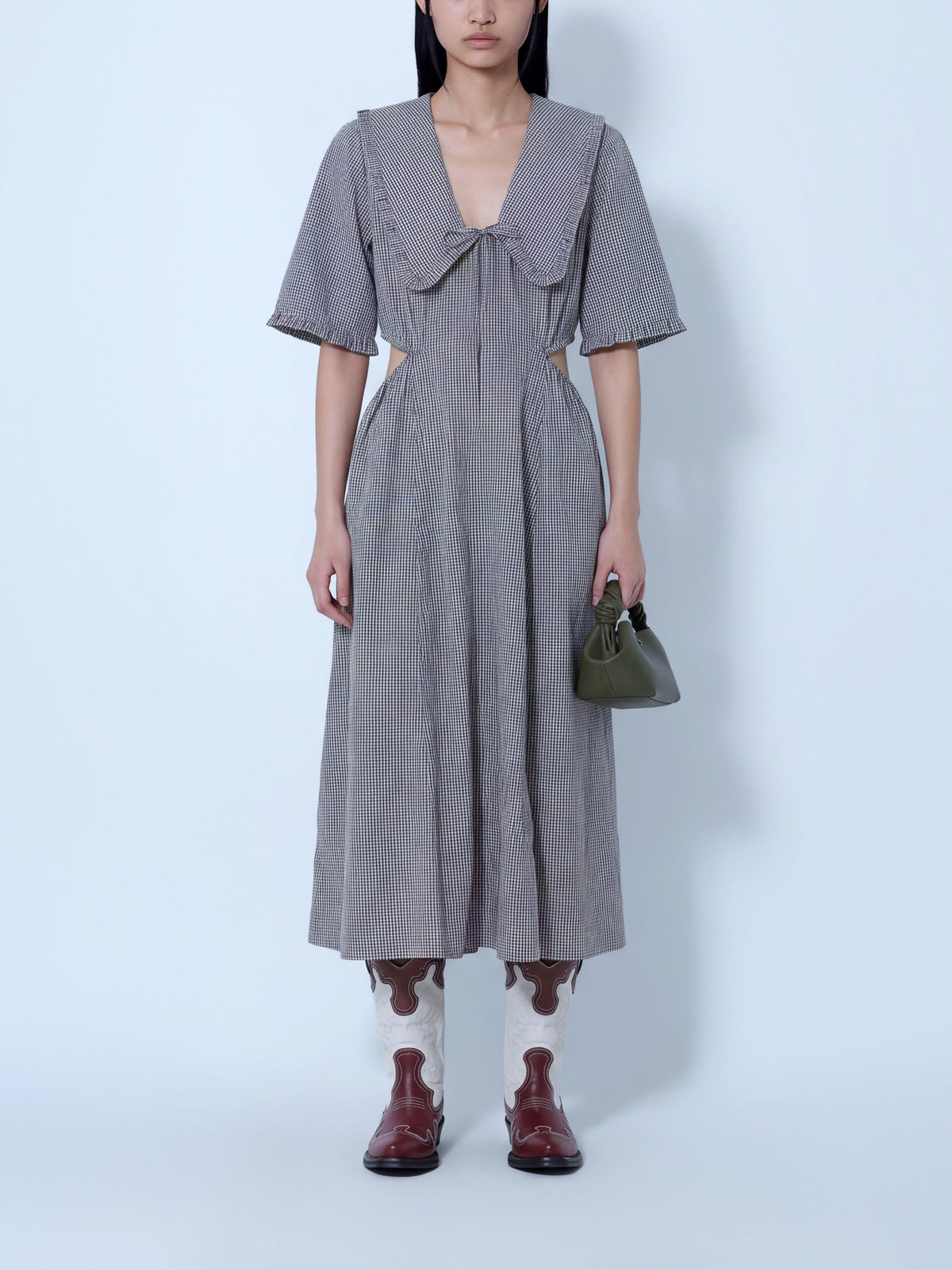 Check cotton cut out midi dress