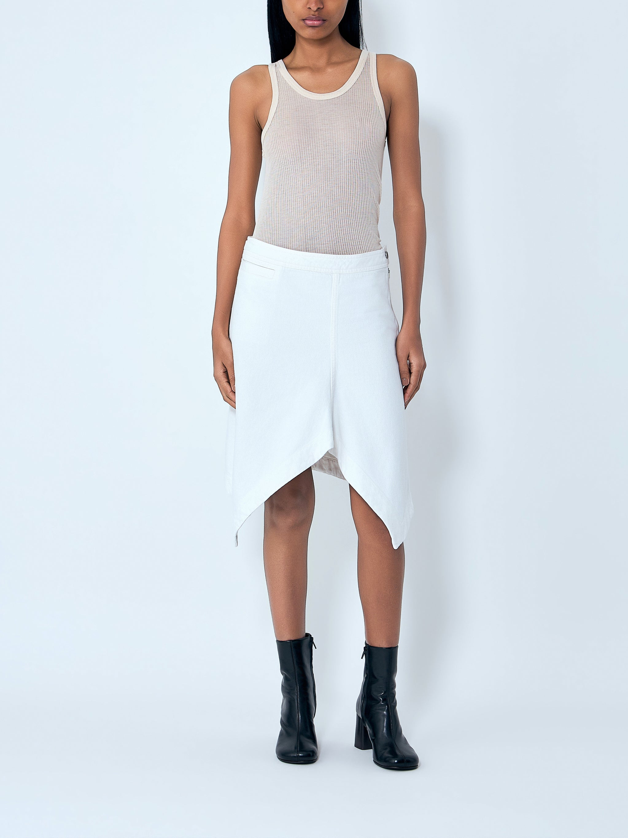 Asymmetric denim skirt