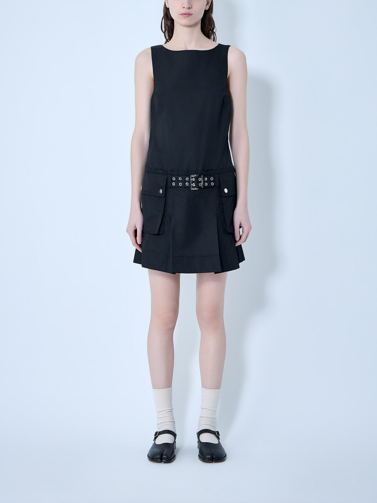 Duchesse nylon belted mini dress