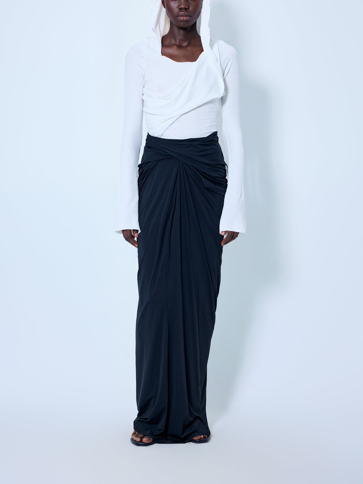Interlock ruched draped maxi skirt
