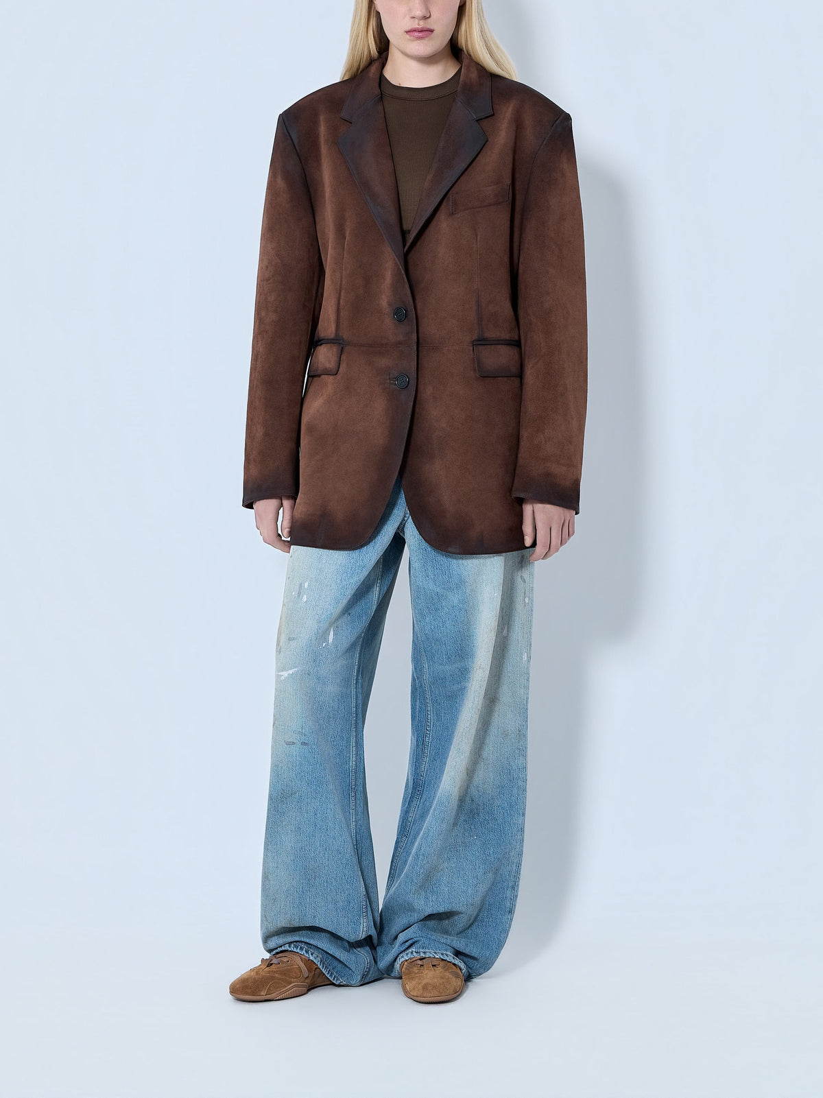 Distressed suede blazer