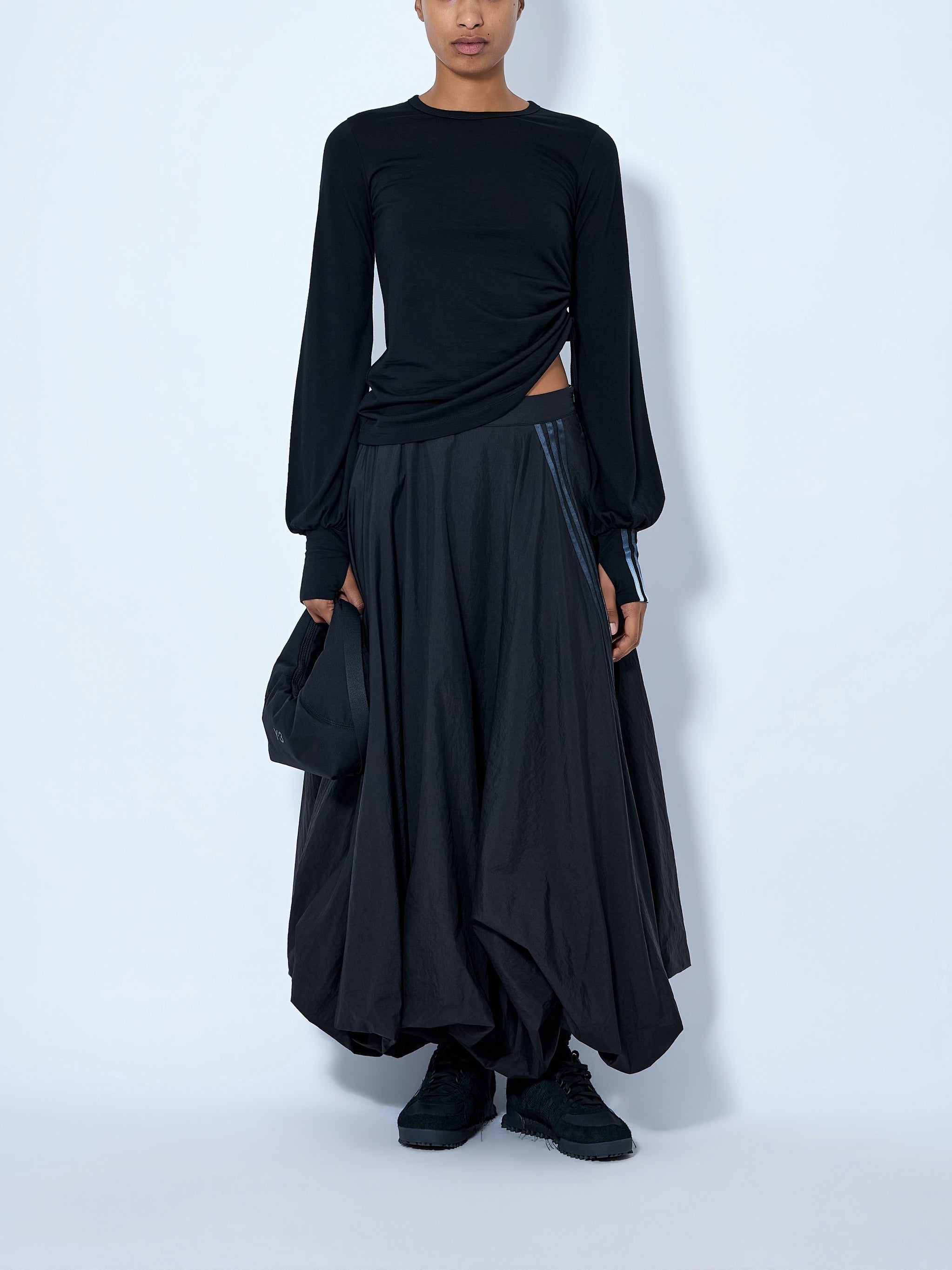 Wool cinched drape longsleeve t-shirt