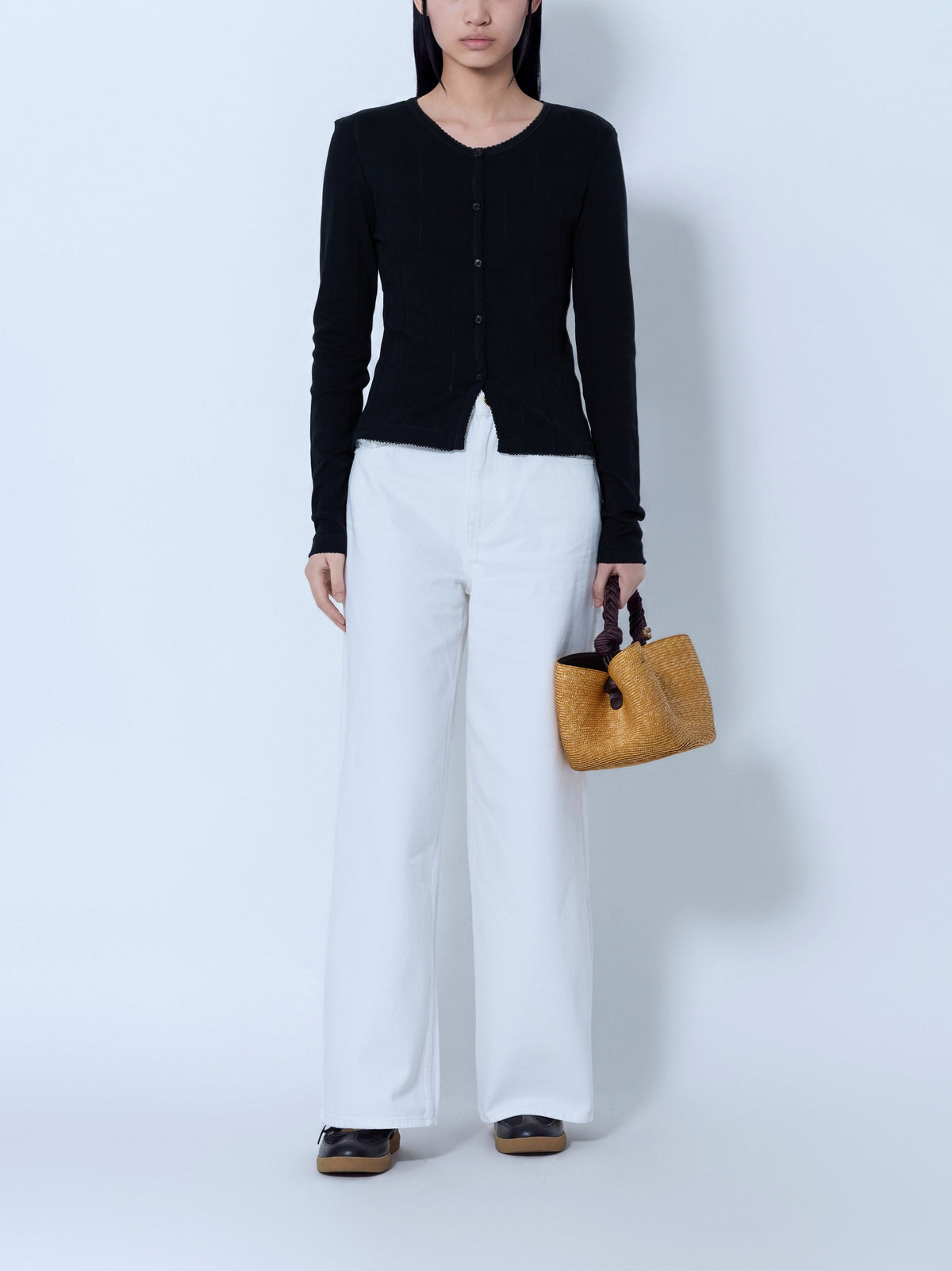 Compact pointelle rib jersey top