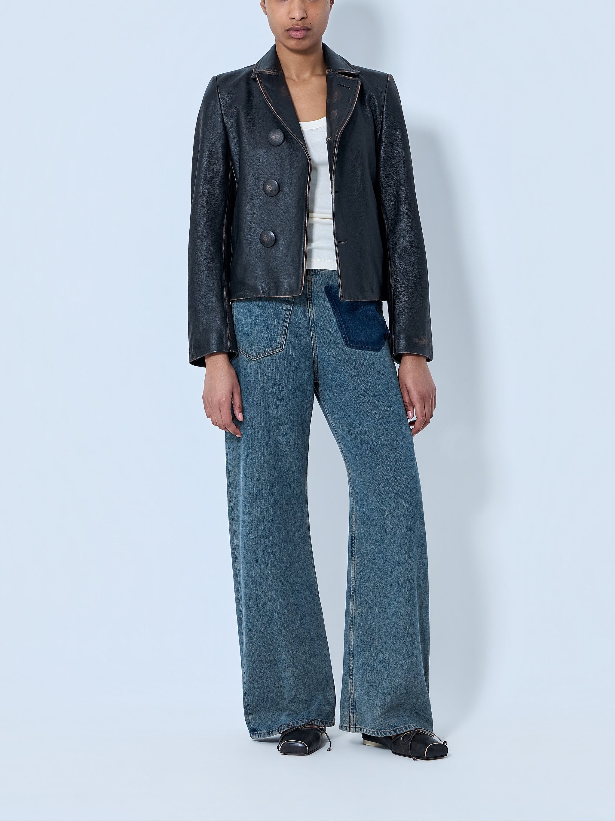 Leather button-front jacket
