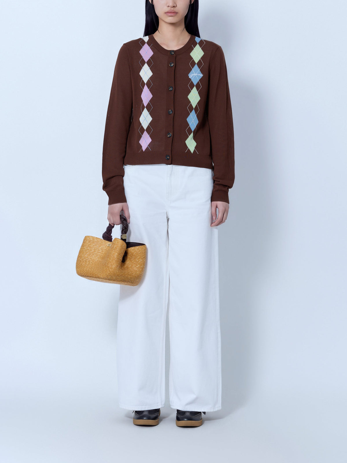 Light cotton argyle cardigan