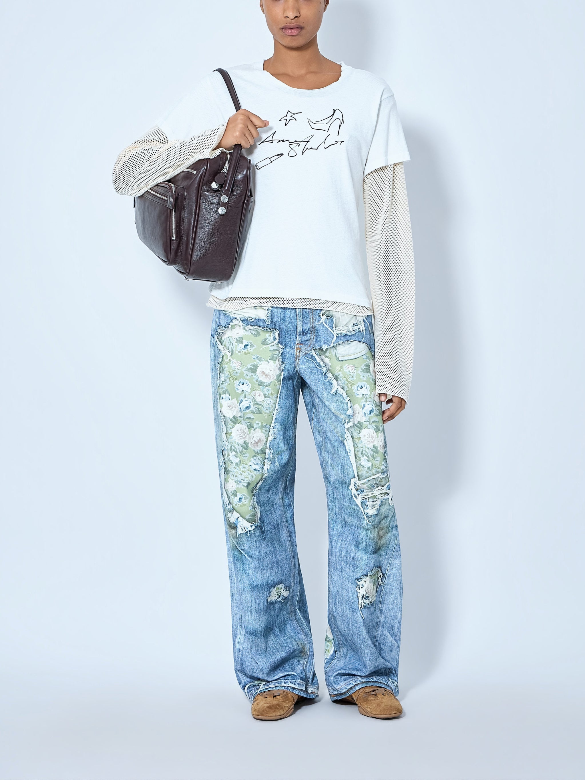 Layered mesh sleeve t-shirt