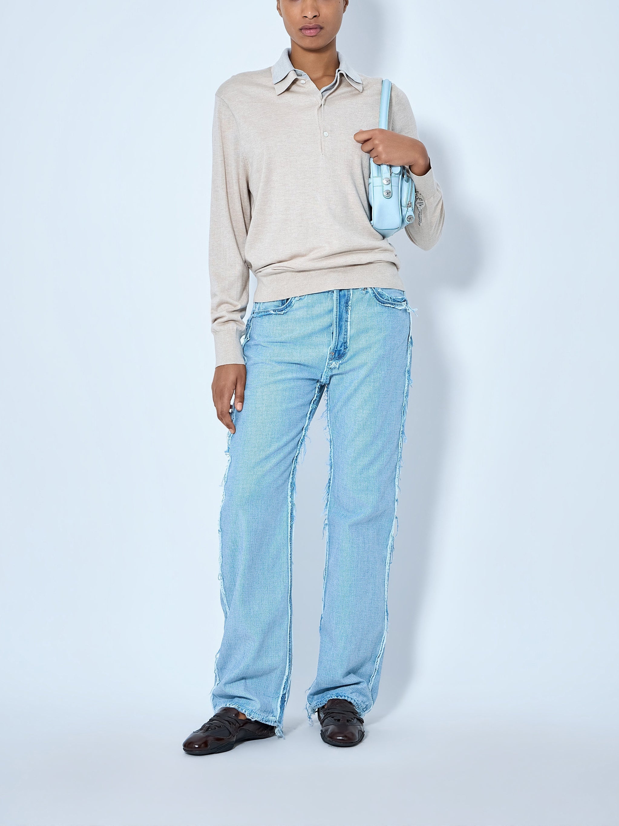 Frayed denim jeans