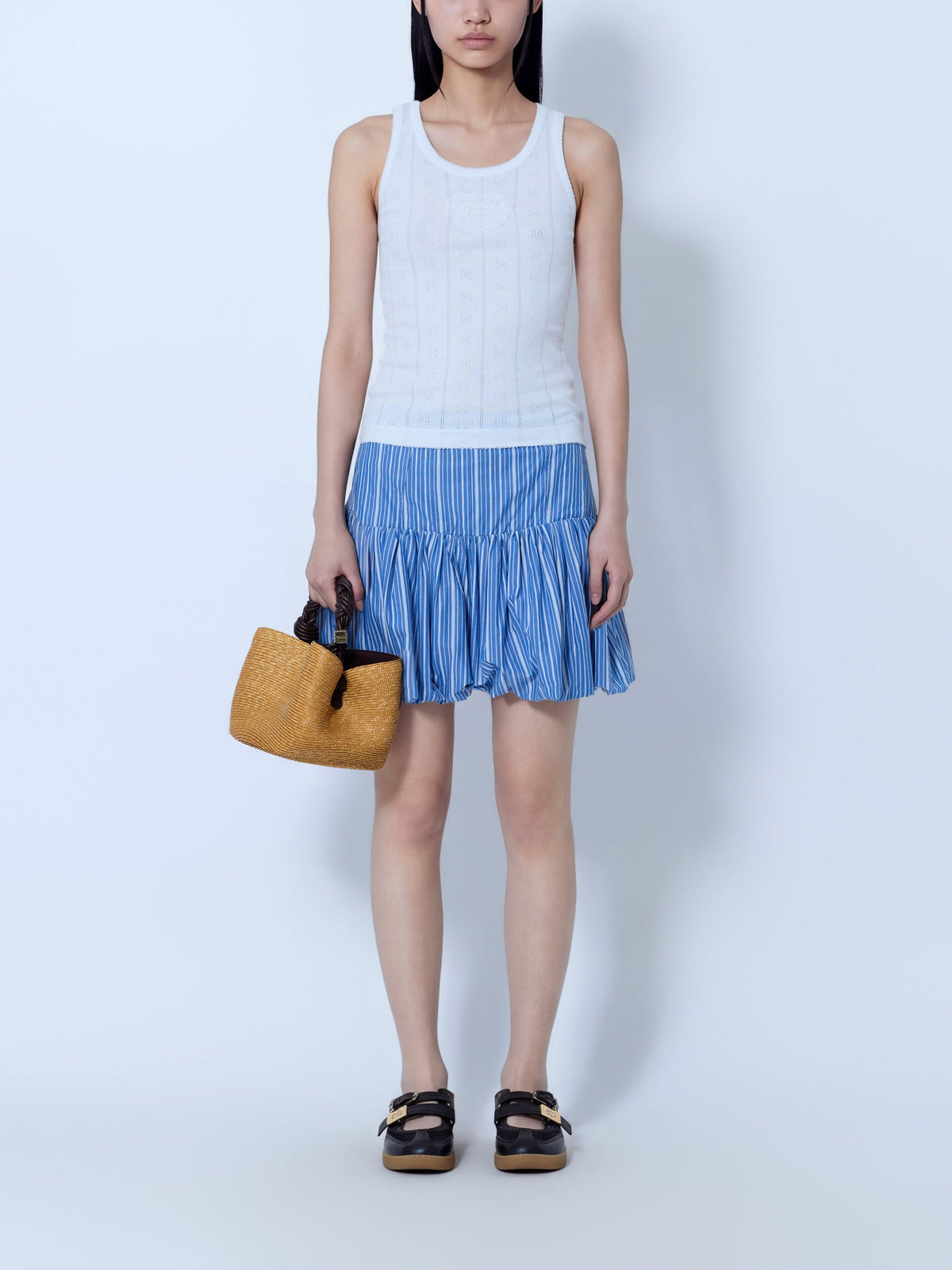 Compact pointelle rib jersey tank top