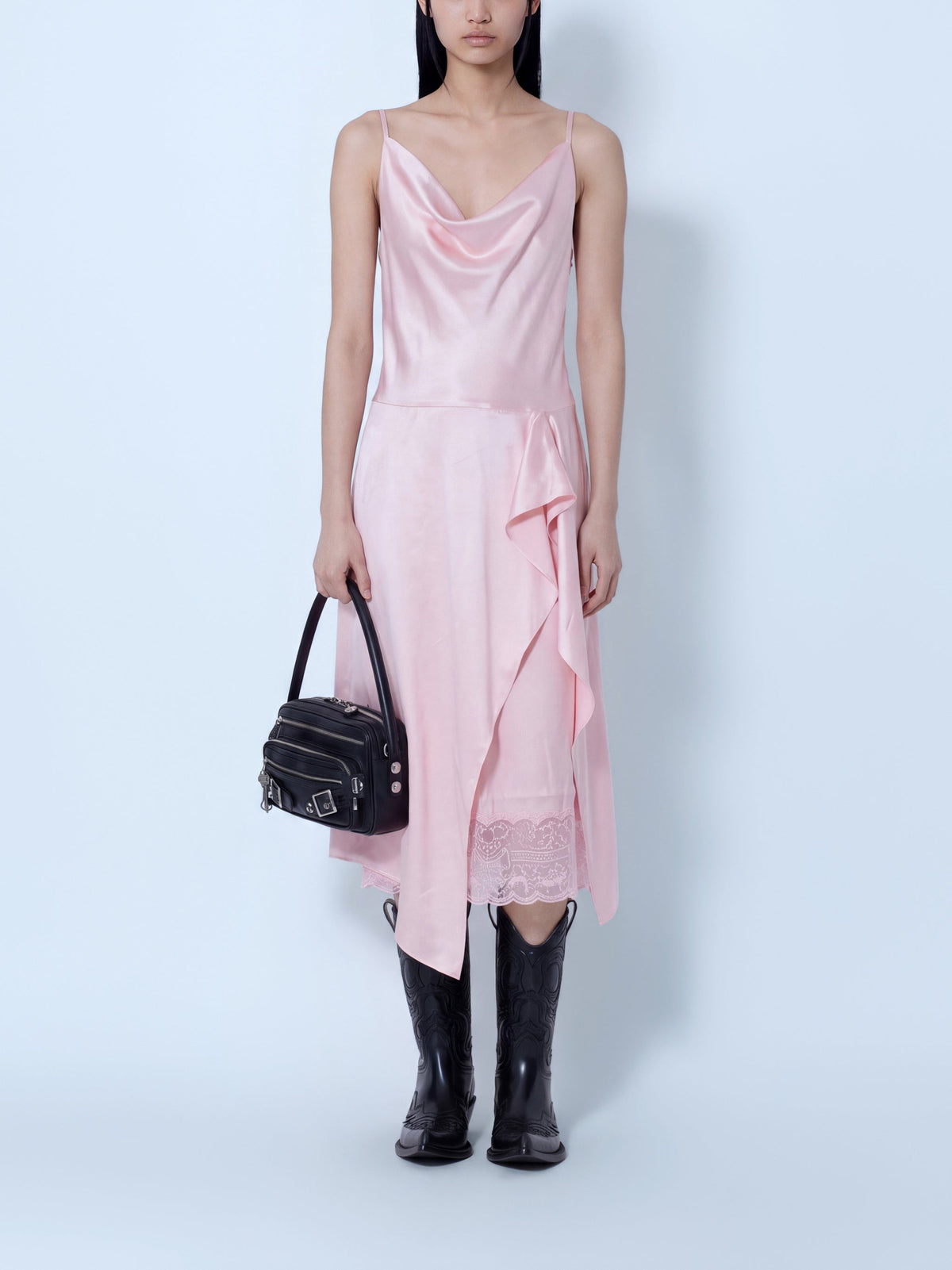 Shiny satin midi slip dress