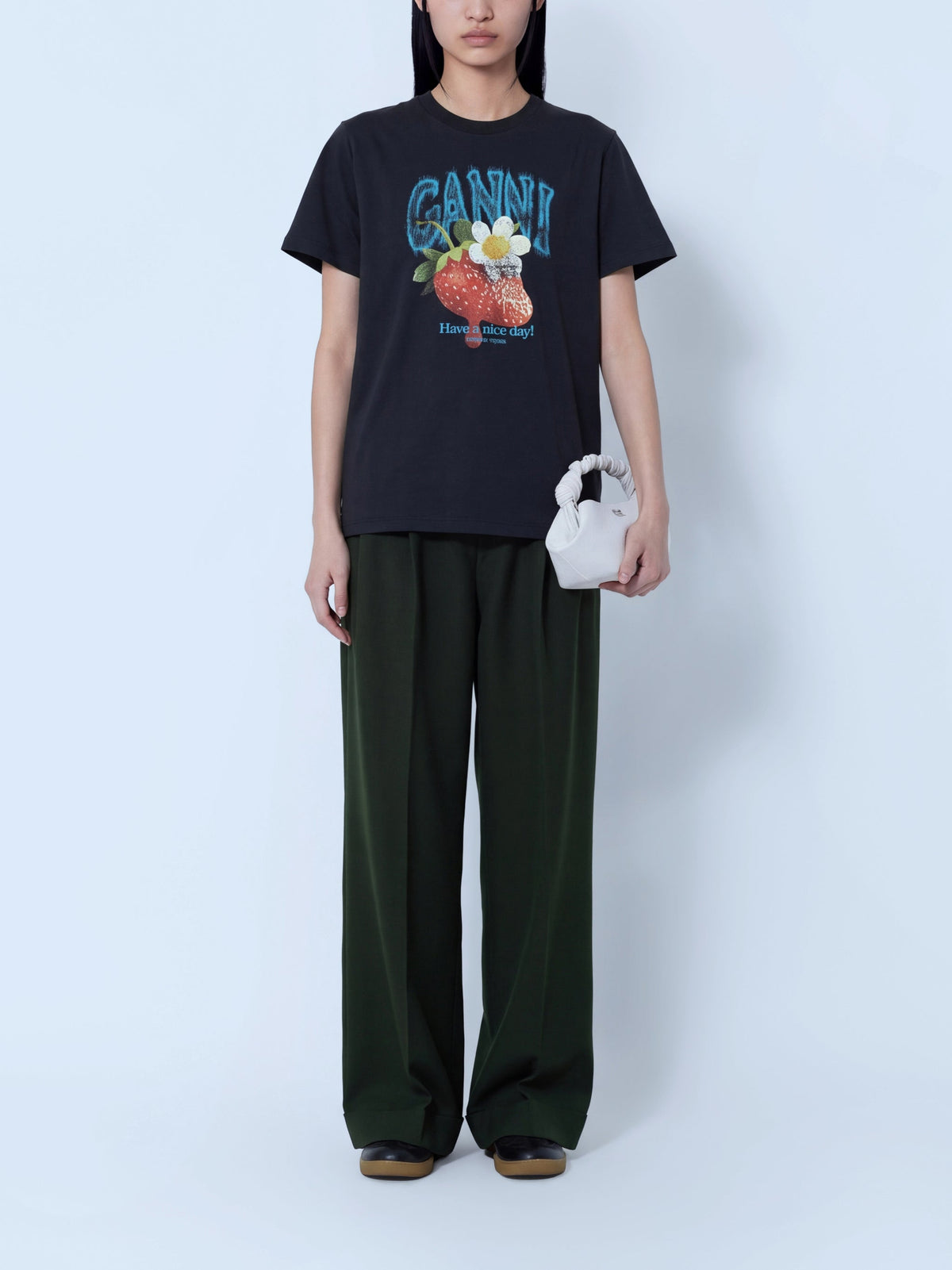 Single wool twill oversized pleated pants