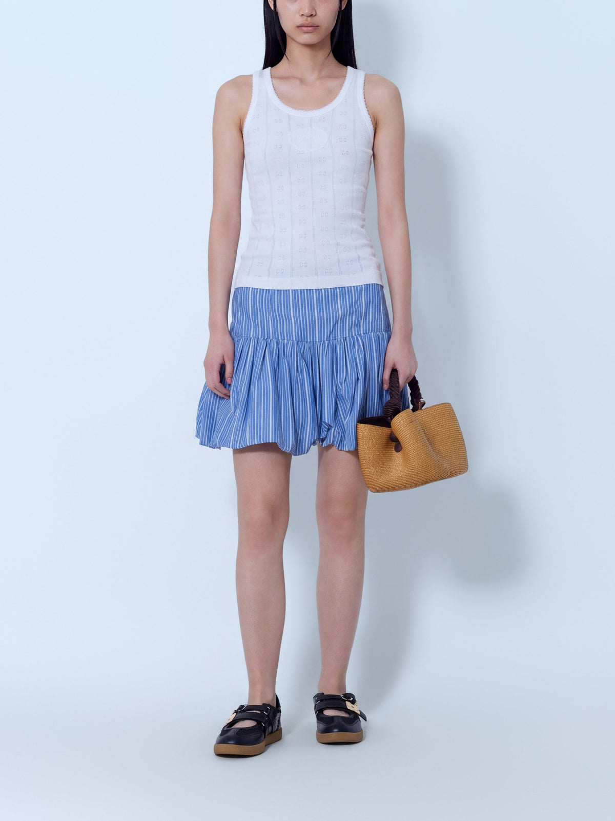 Stripe cotton mini skirt