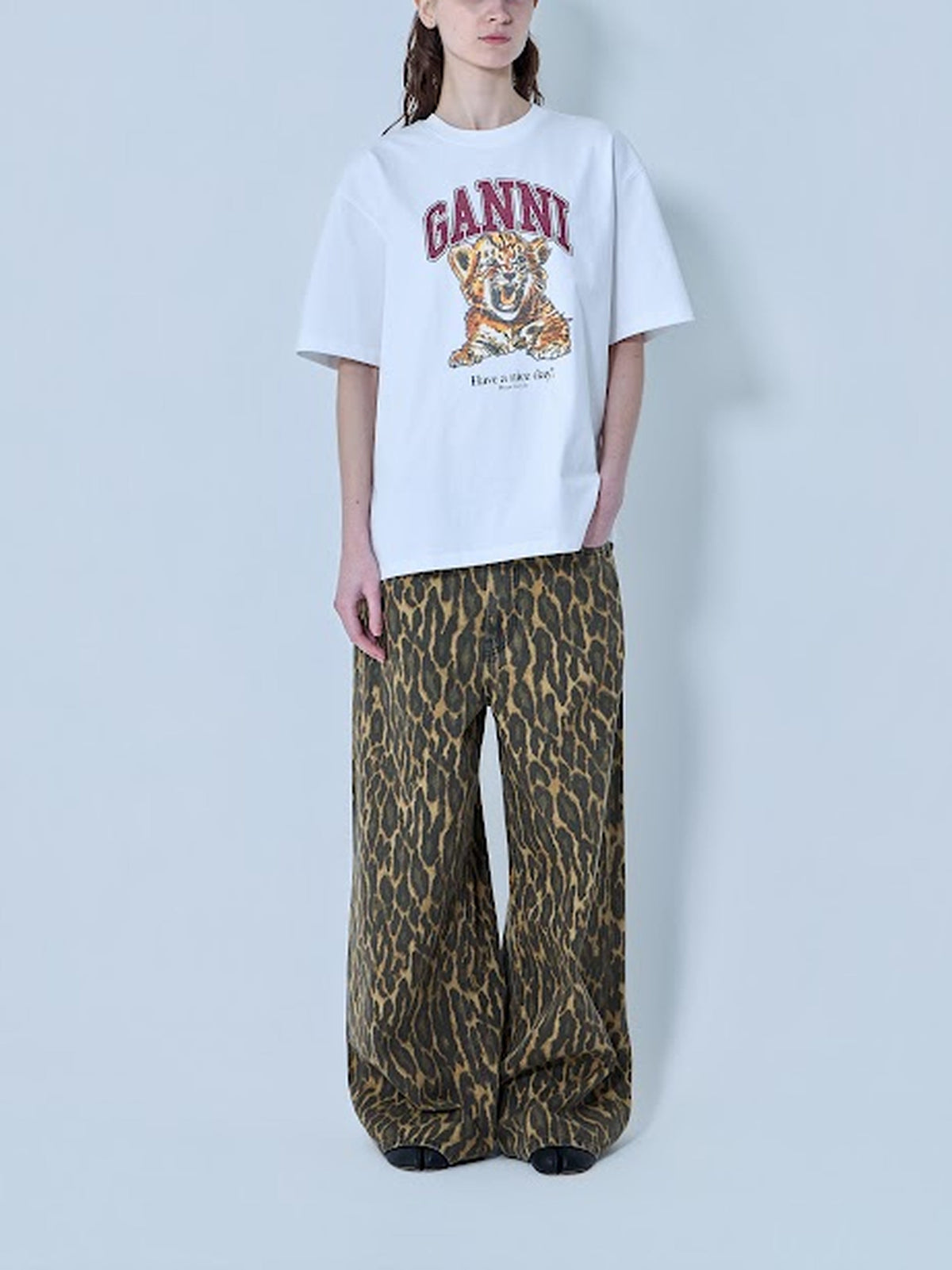 Print denim baggy jeans