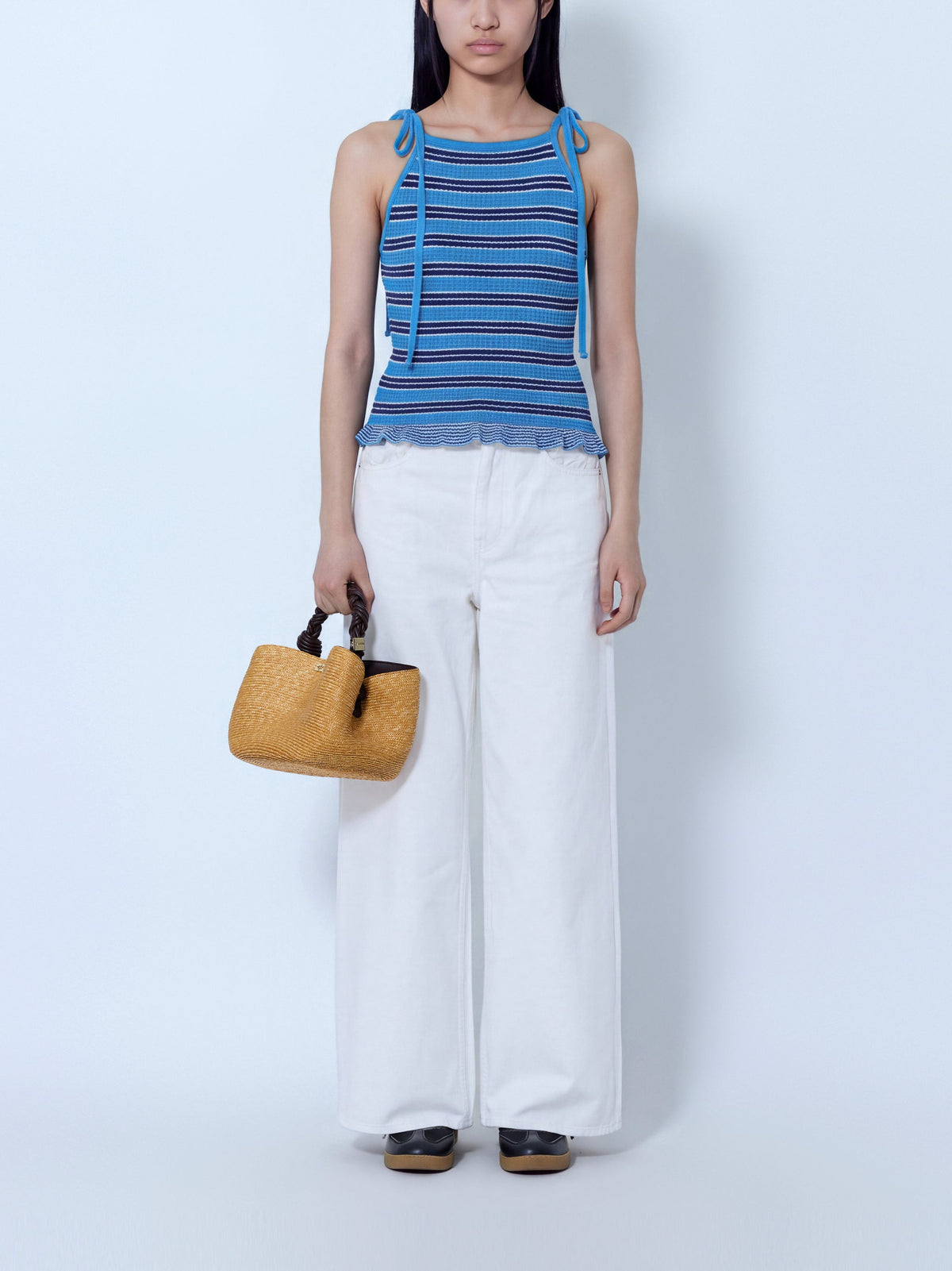 Cotton pointelle stripe top