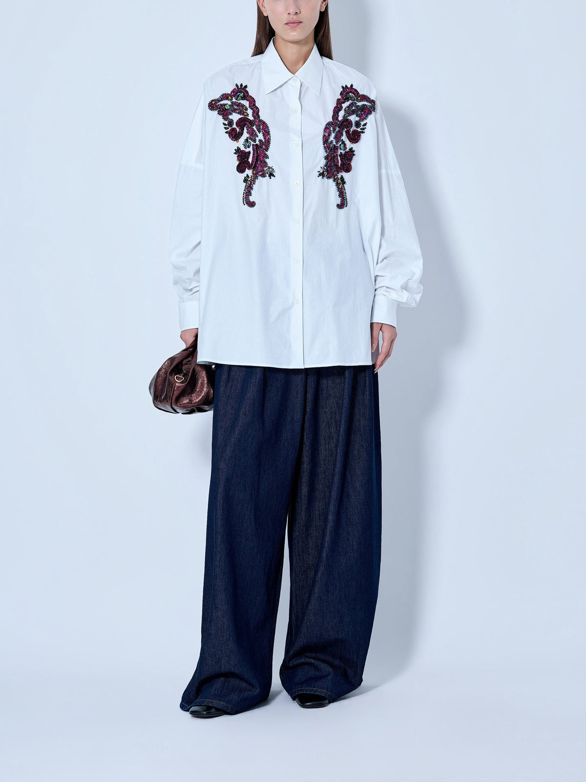 Embroidered casia oversized shirt