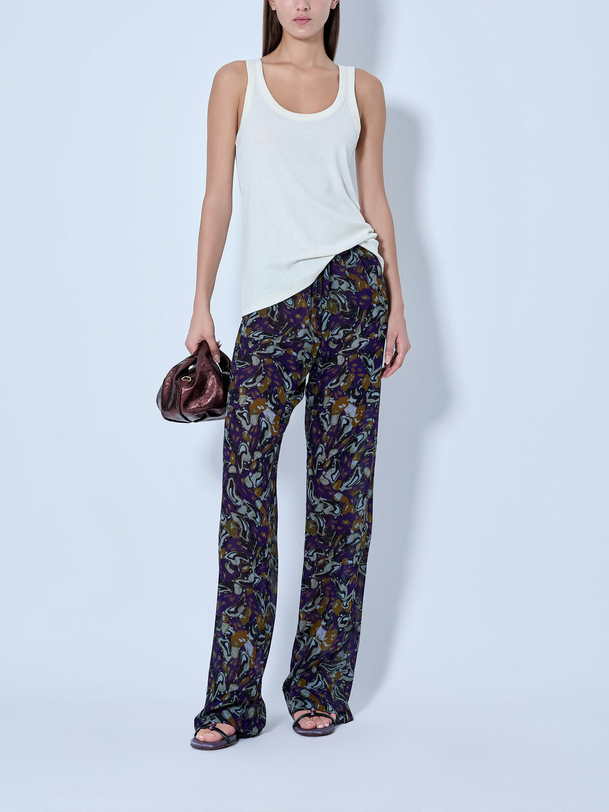 Pachas printed silk straight pants