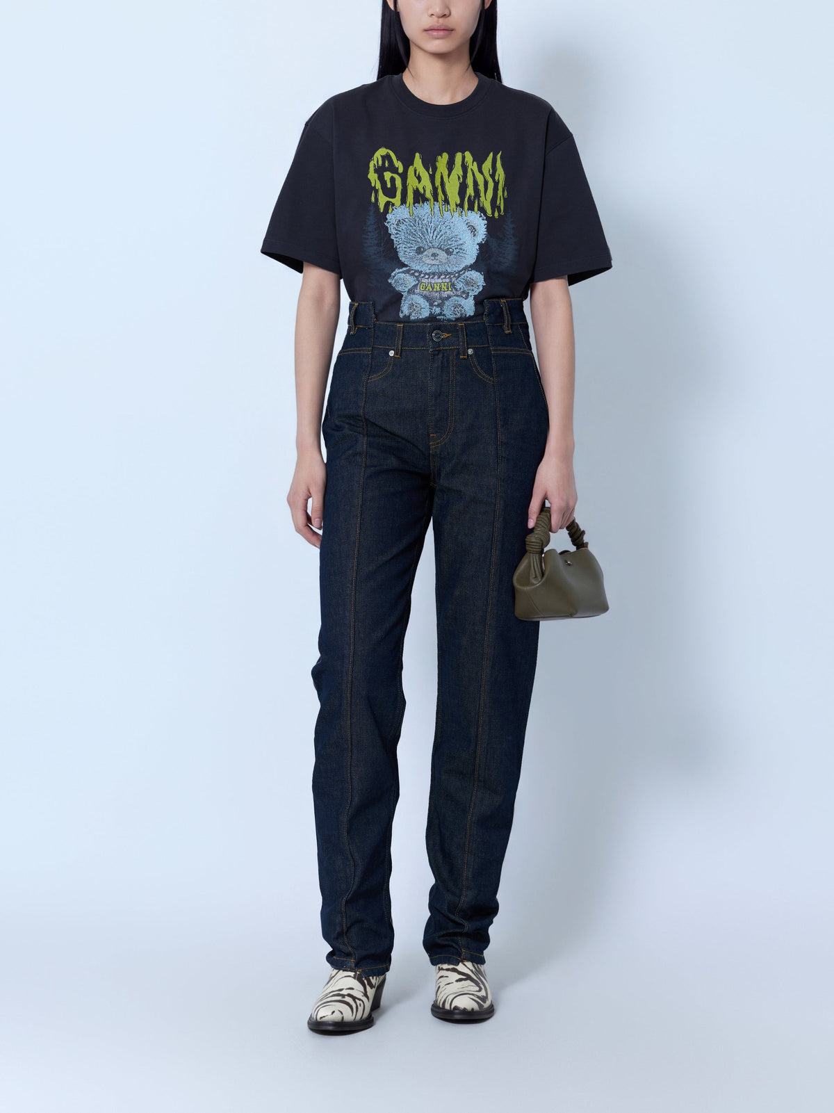 Slub denim fold jeans