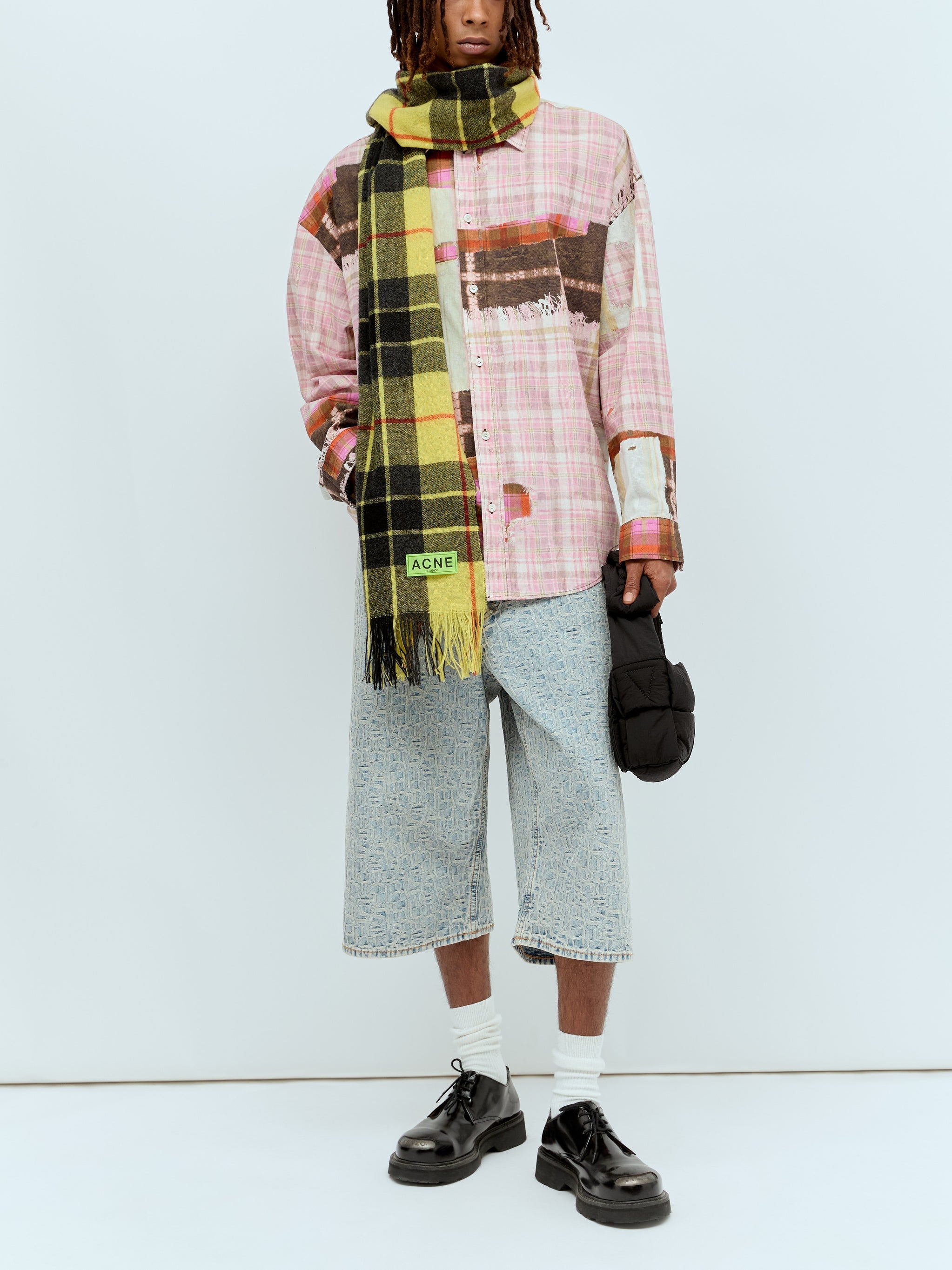 Check fringe scarf