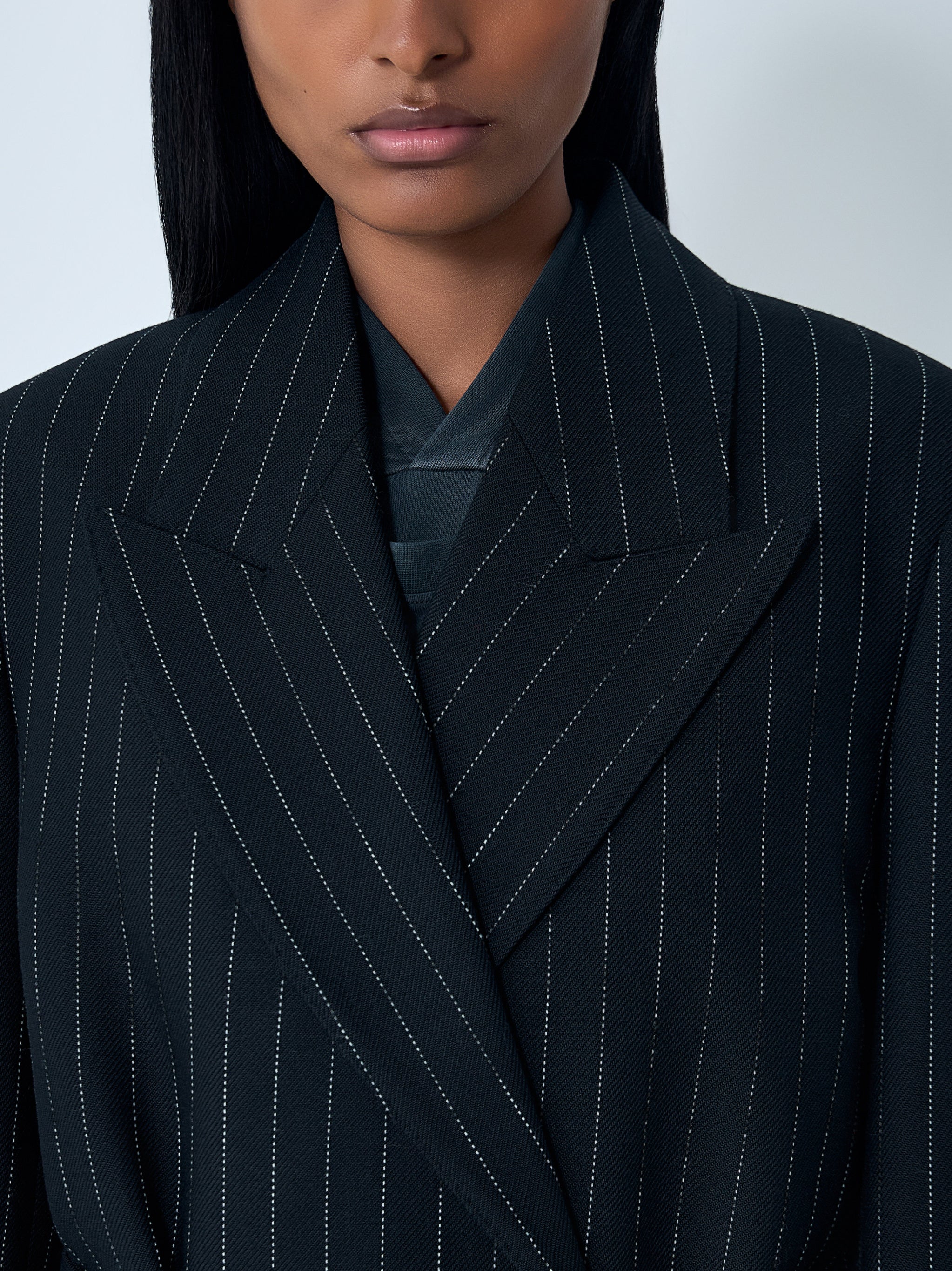 Belted pinstripe coat