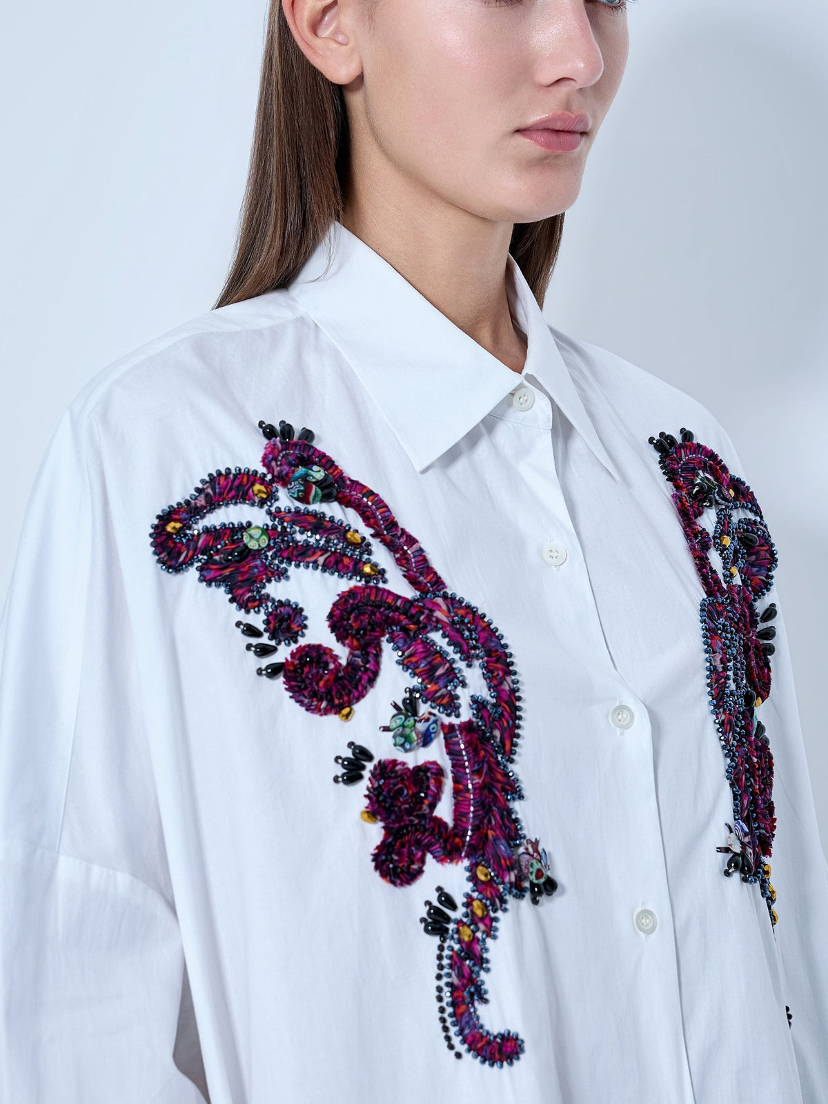 Embroidered casia oversized shirt