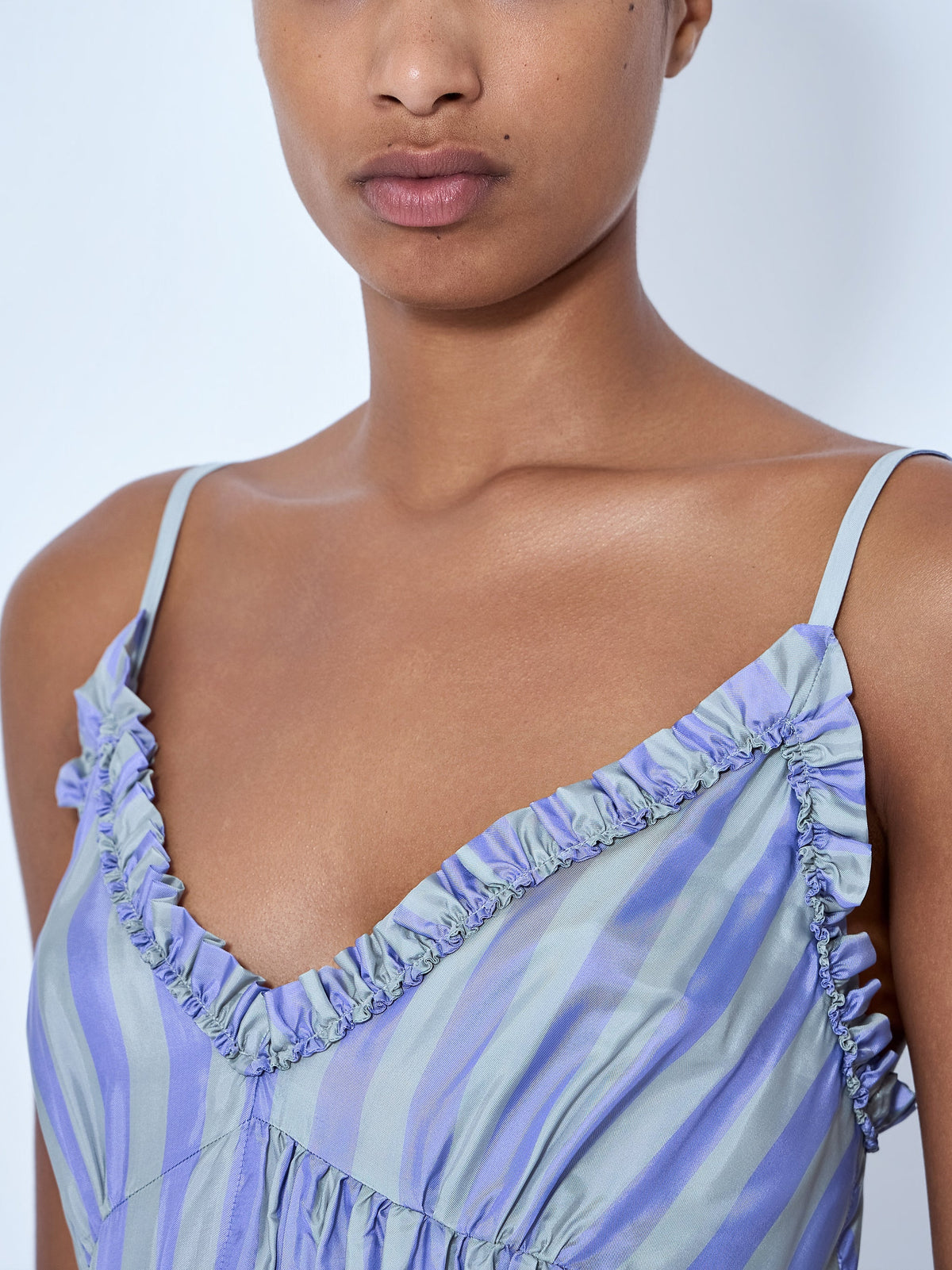 Cemil striped ruffled satin camisole