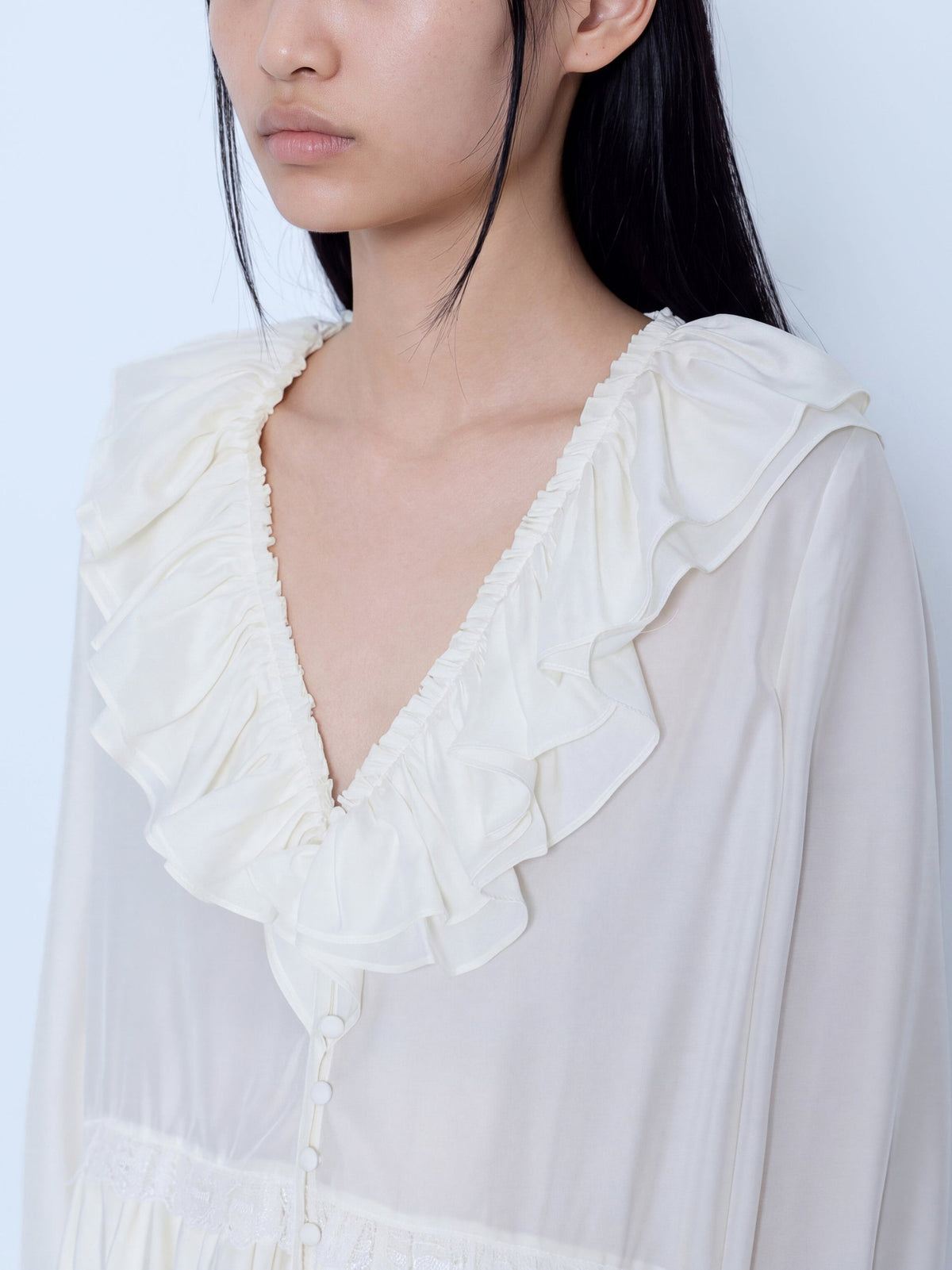 Viscose silk habotai frill blouse