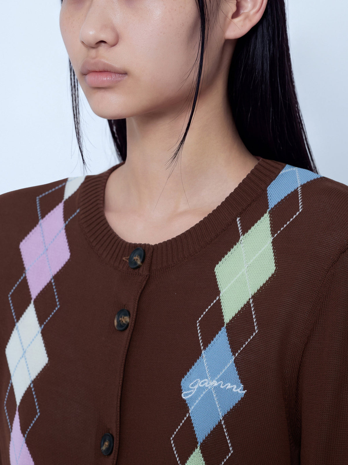 Light cotton argyle cardigan
