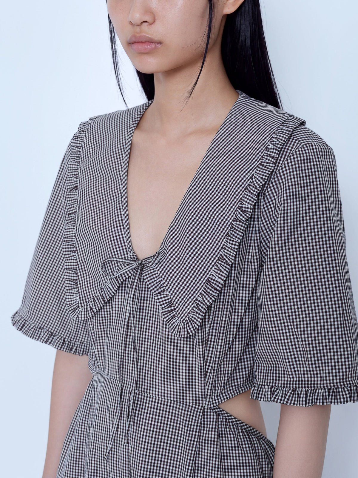 Check cotton cut out midi dress