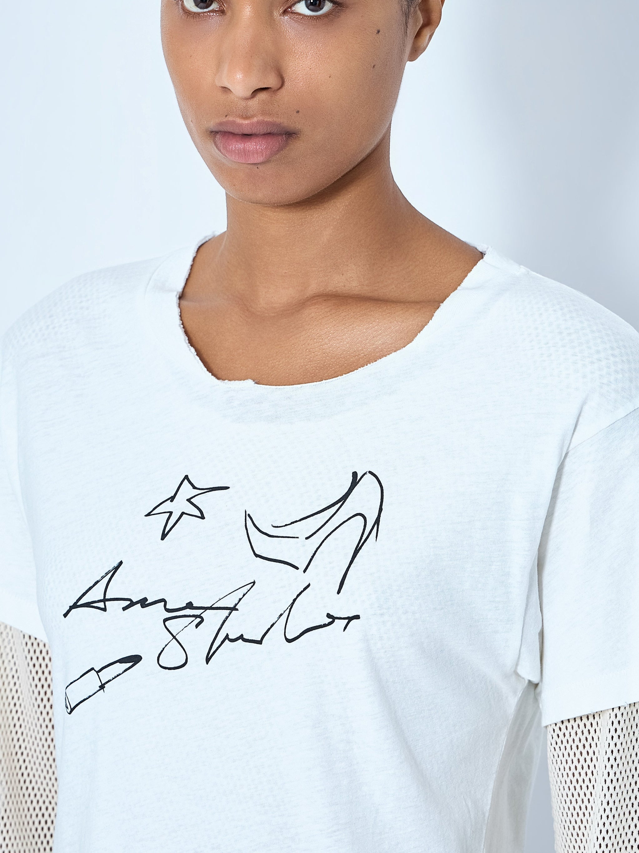 Layered mesh sleeve t-shirt