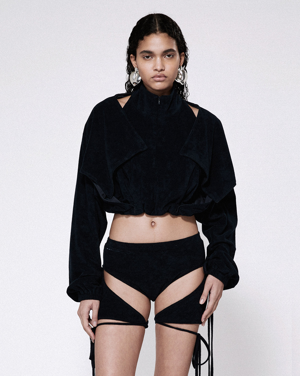Cloaked zip up cape navy