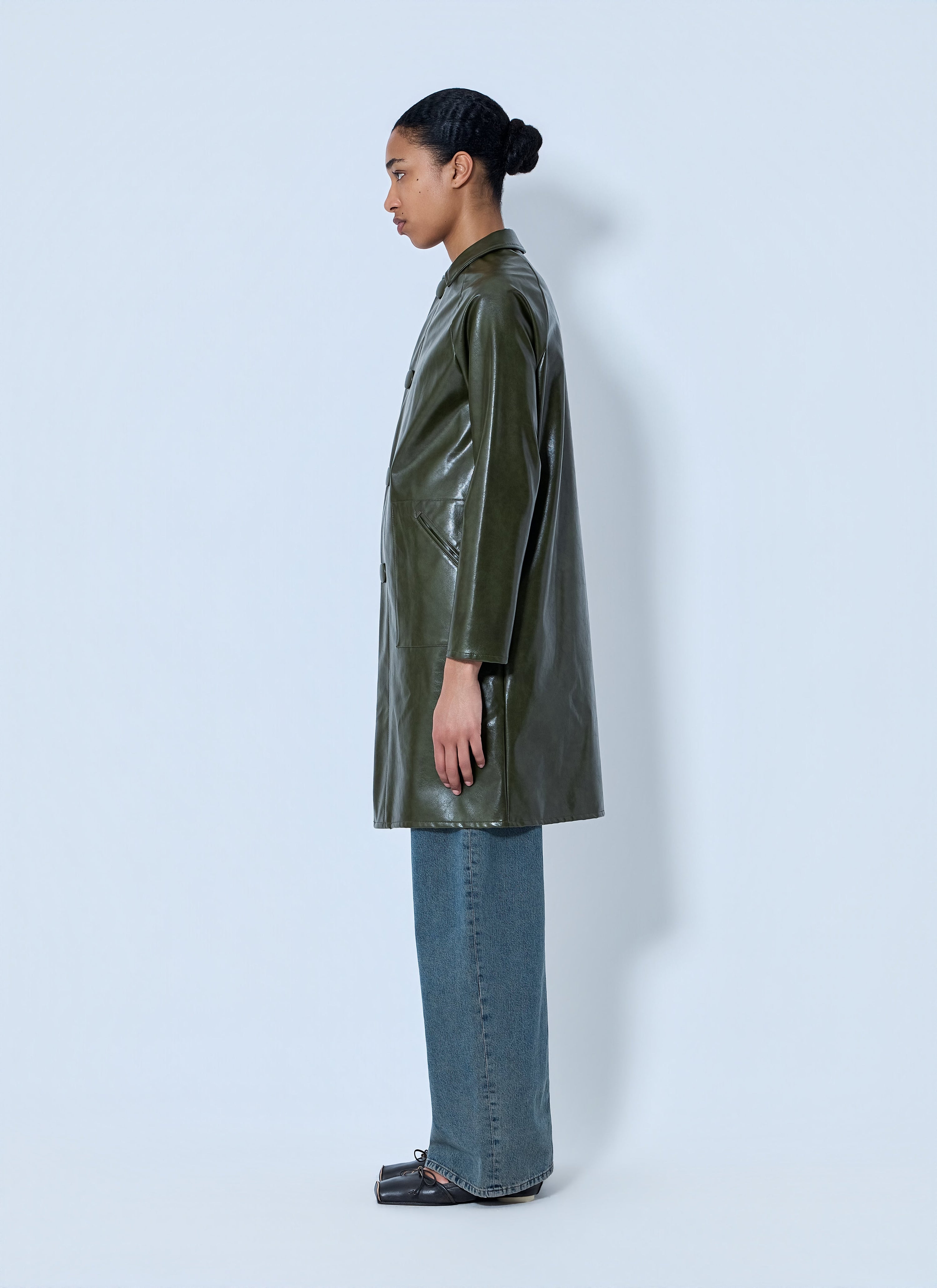 Faux-leather button-up coat