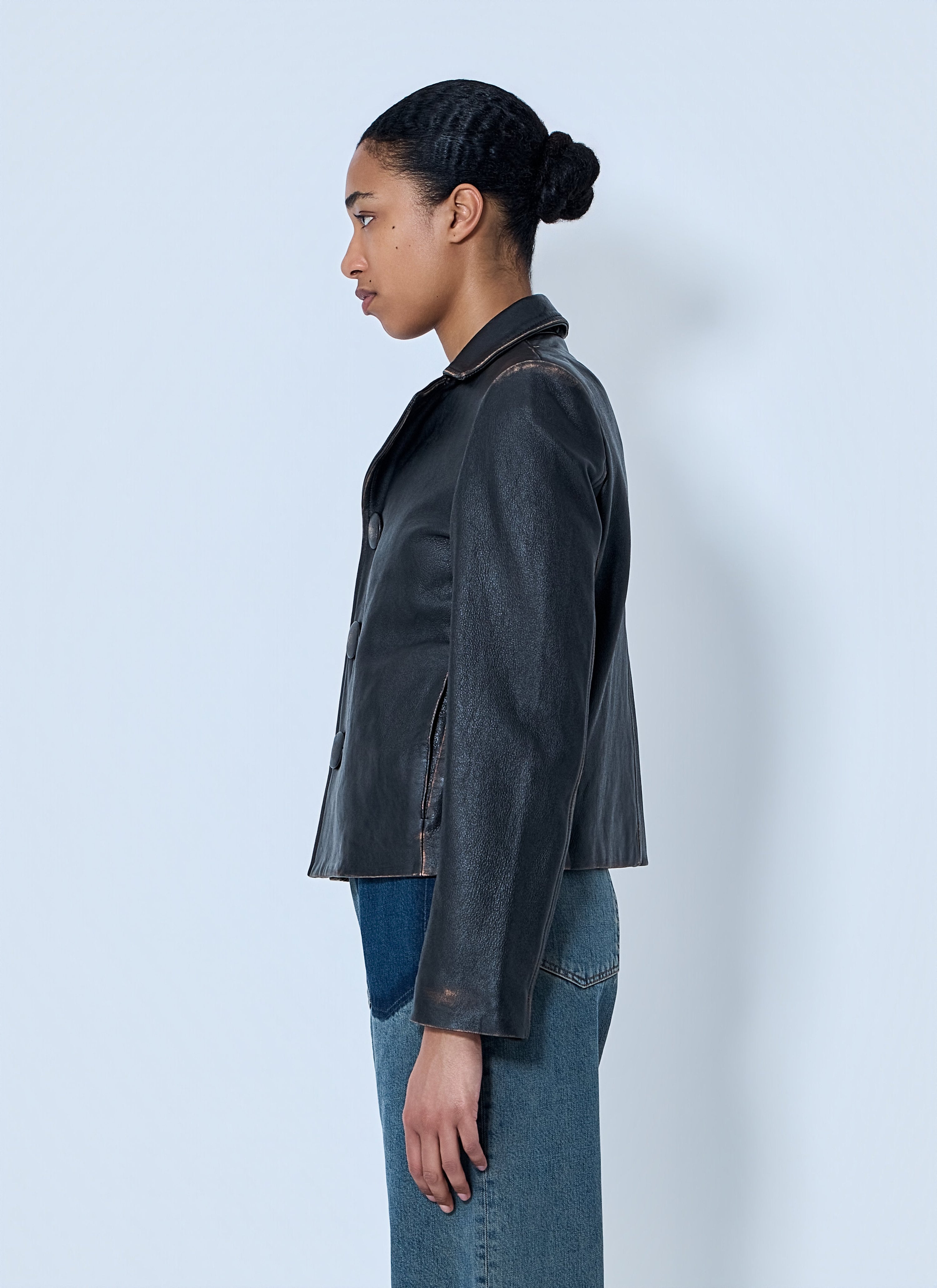 Leather button-front jacket
