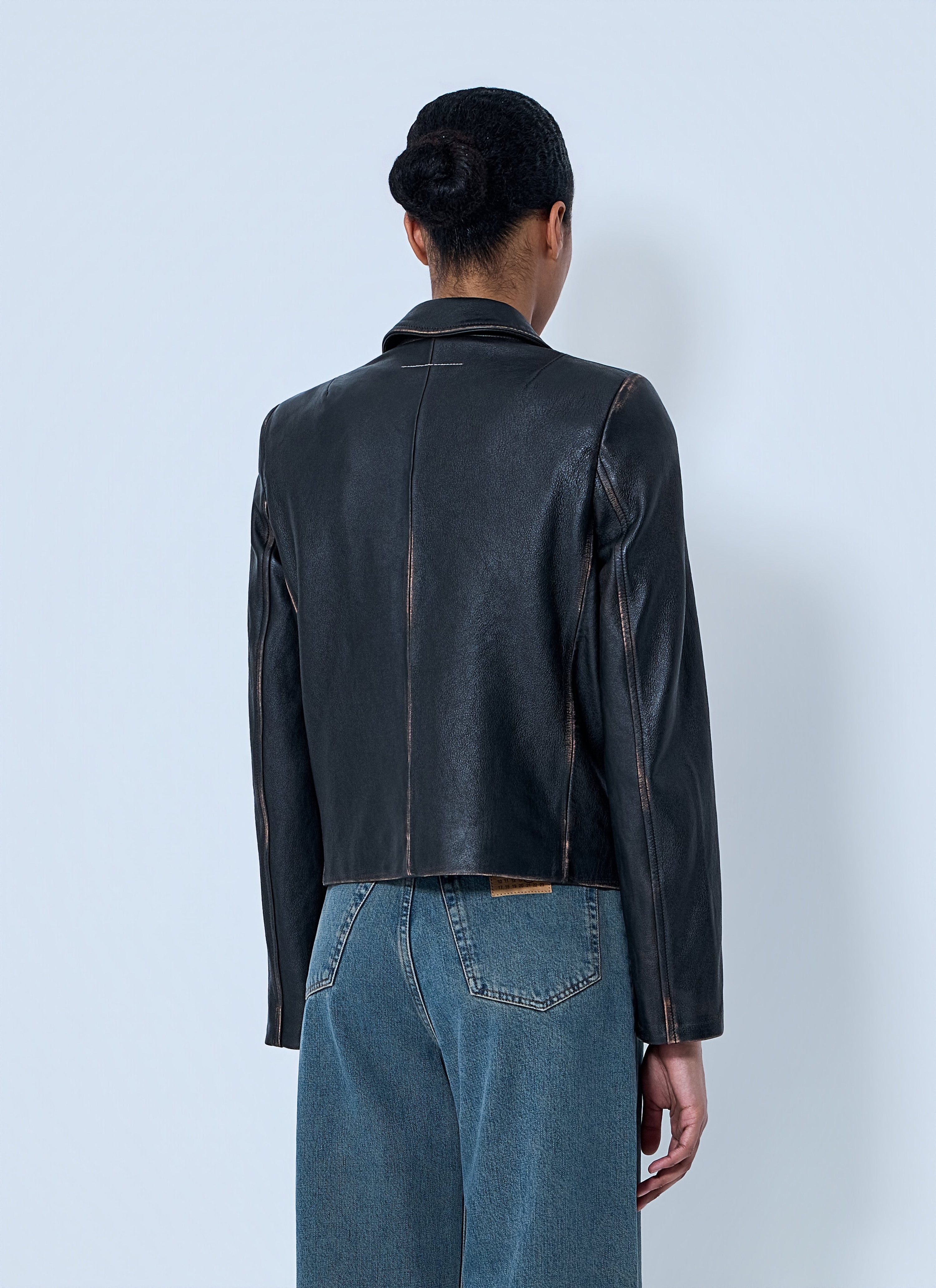 Leather button-front jacket
