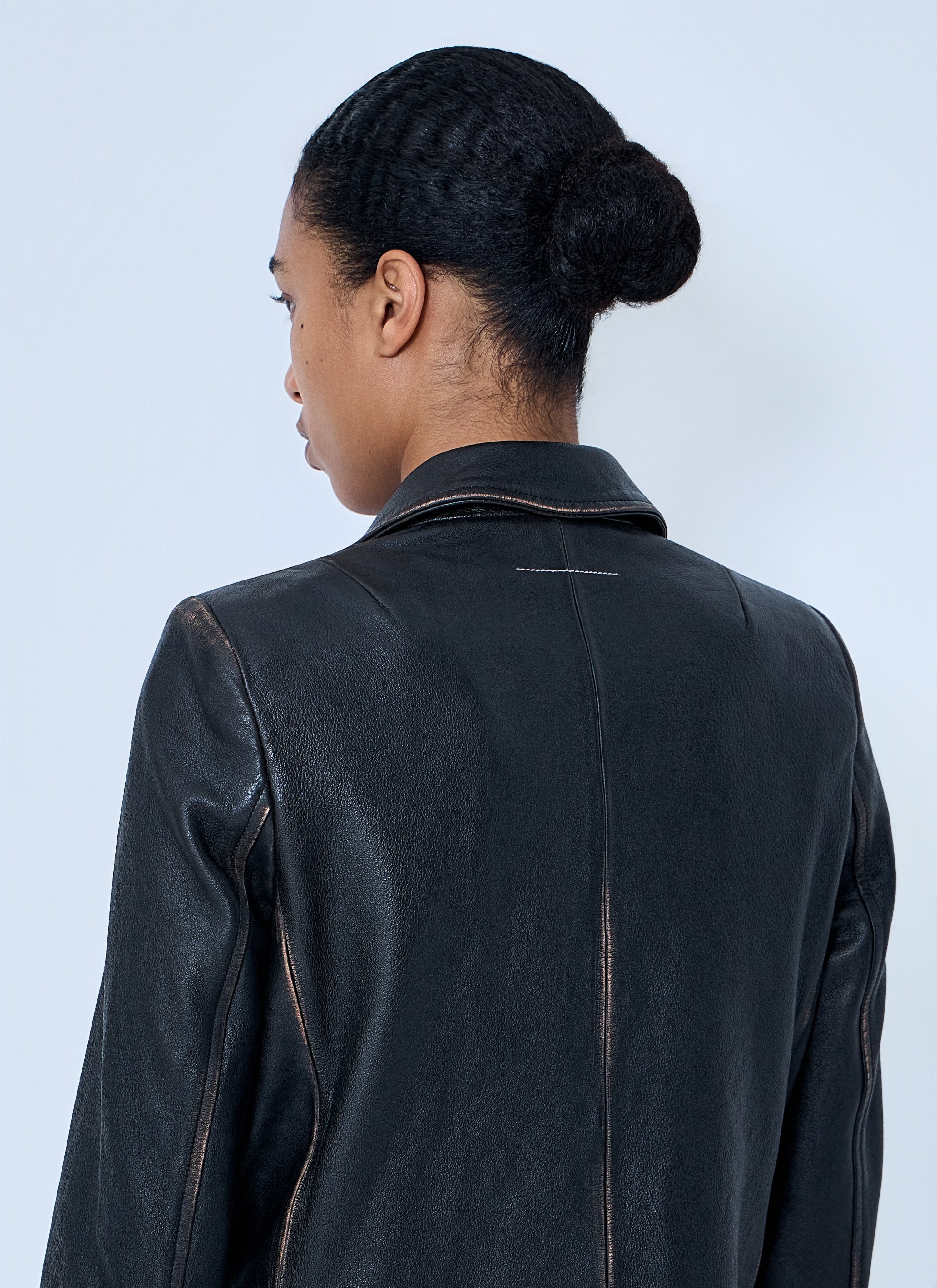 Leather button-front jacket