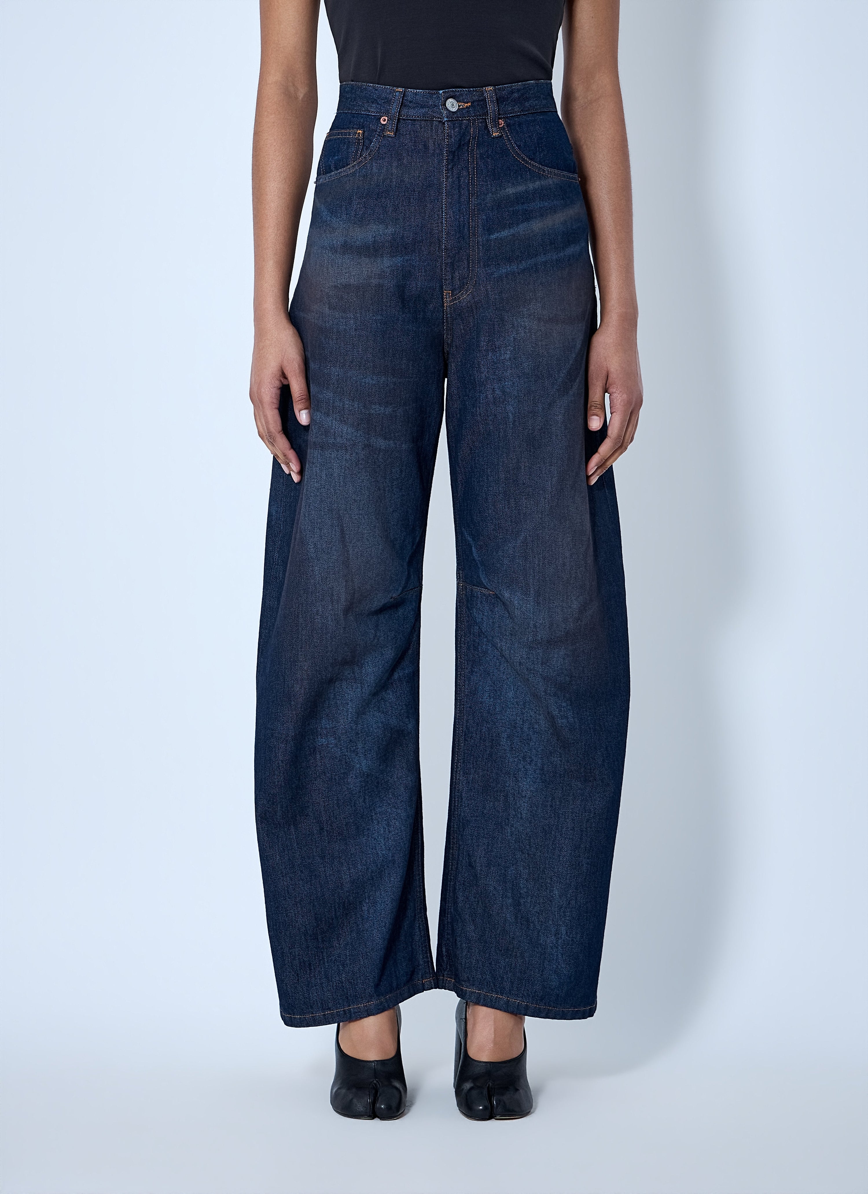 Wide-leg denim trousers