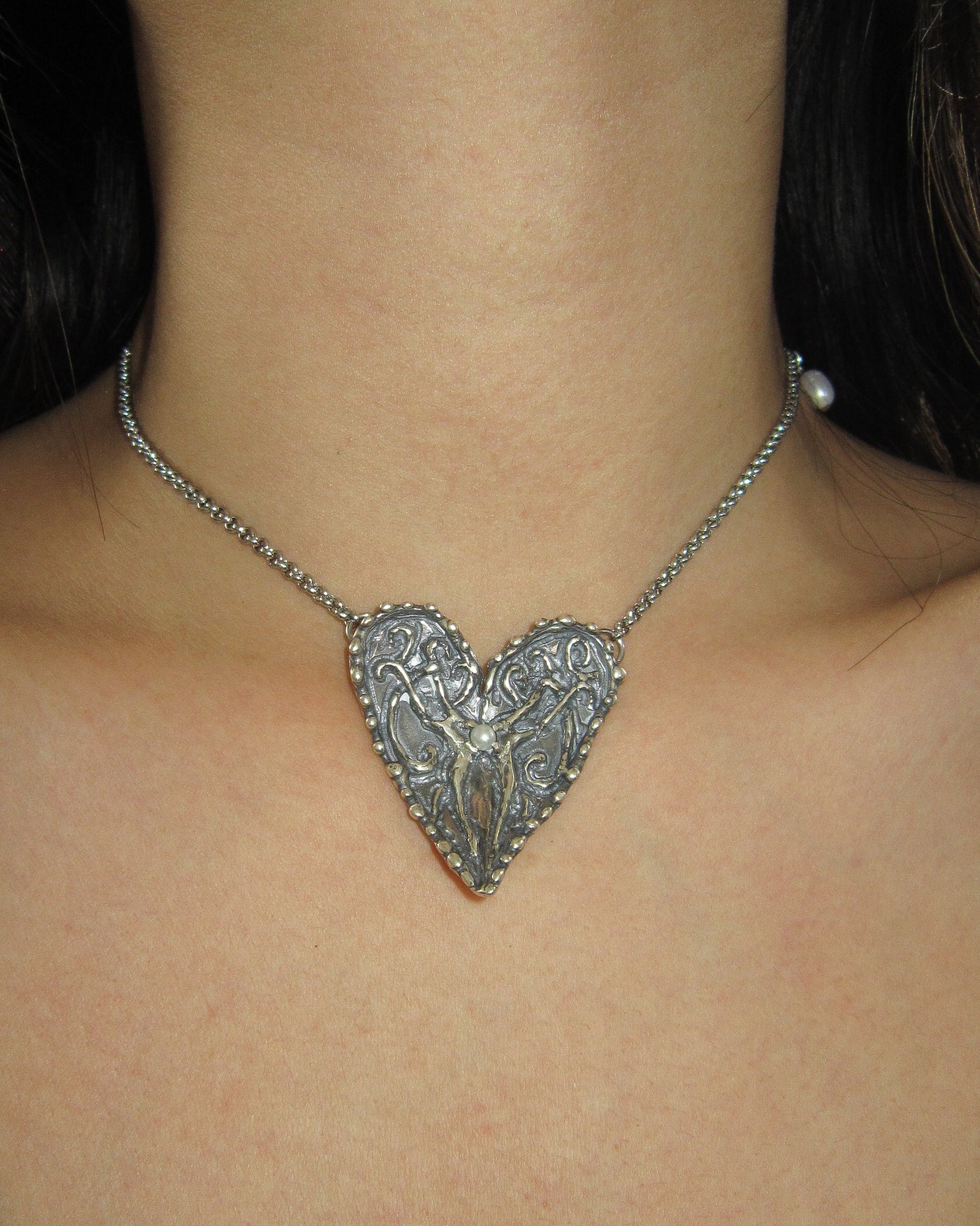 Maidenheart pendant antiqued