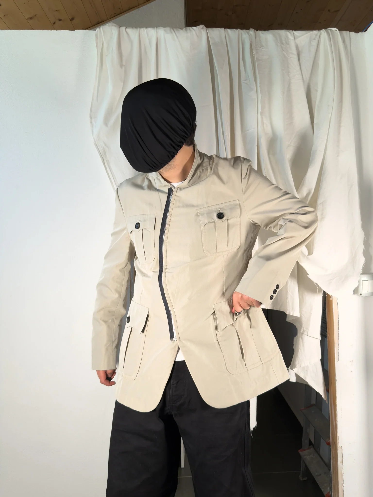 Comme des garçons homme plus s/s 2003 asymmetrical zip jacket