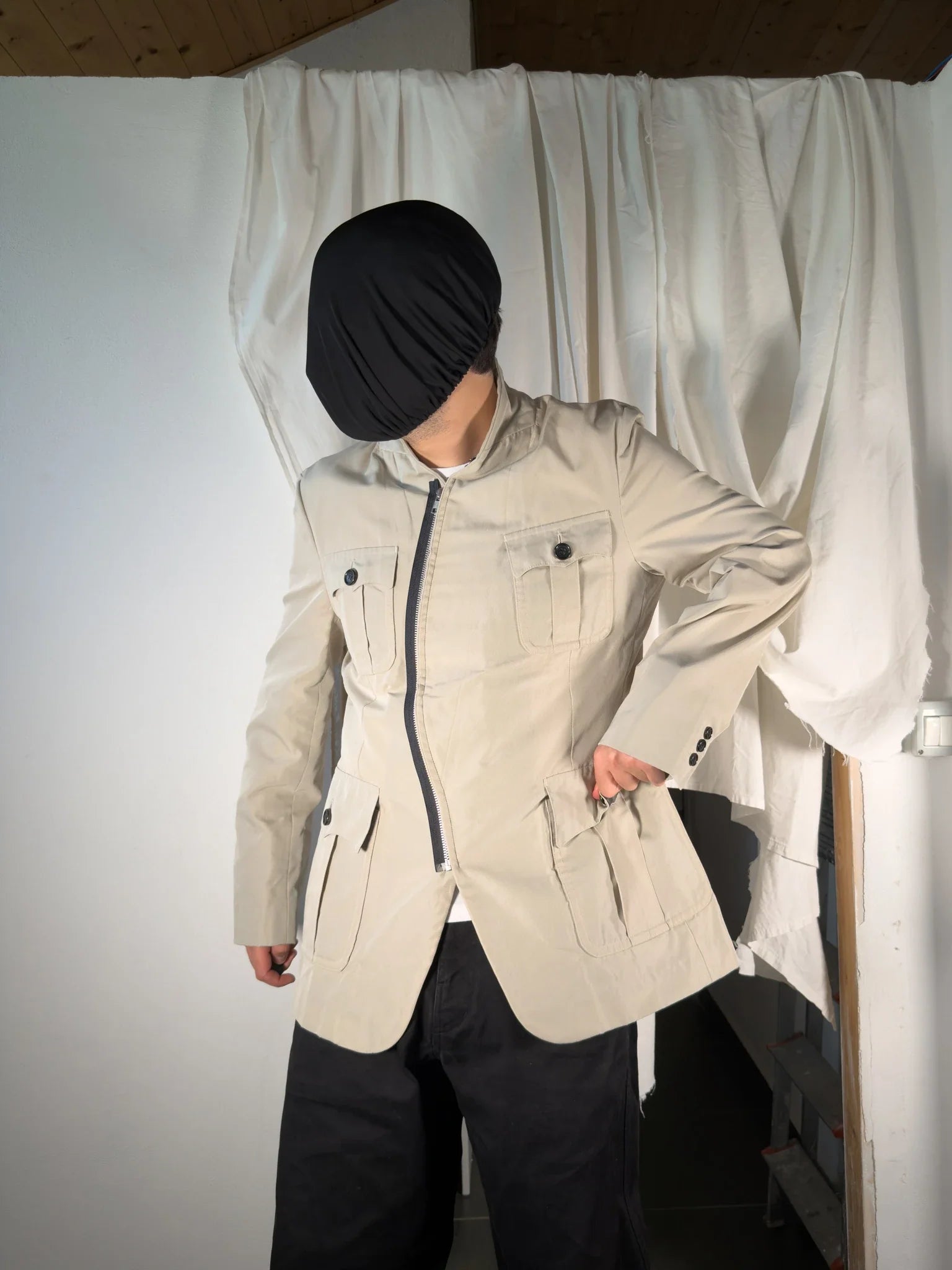 Comme des garçons homme plus s/s 2003 asymmetrical zip jacket