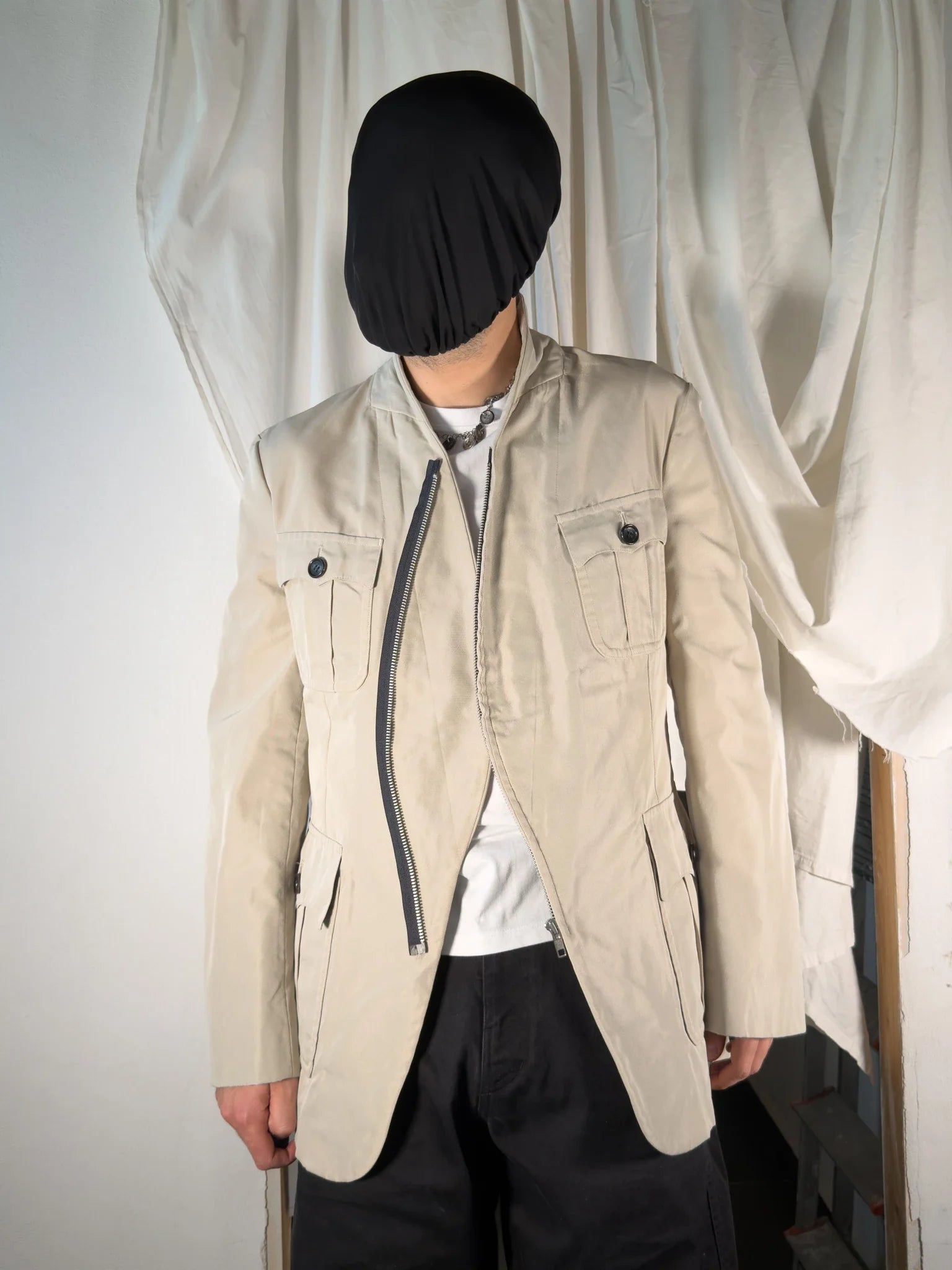 Comme des garçons homme plus s/s 2003 asymmetrical zip jacket