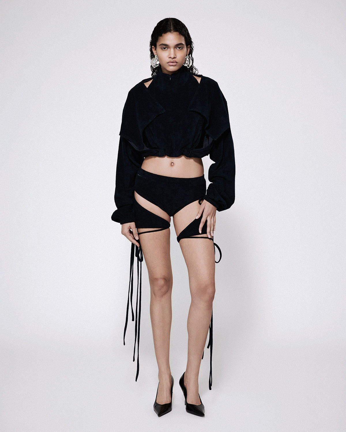 Cloaked zip up cape navy