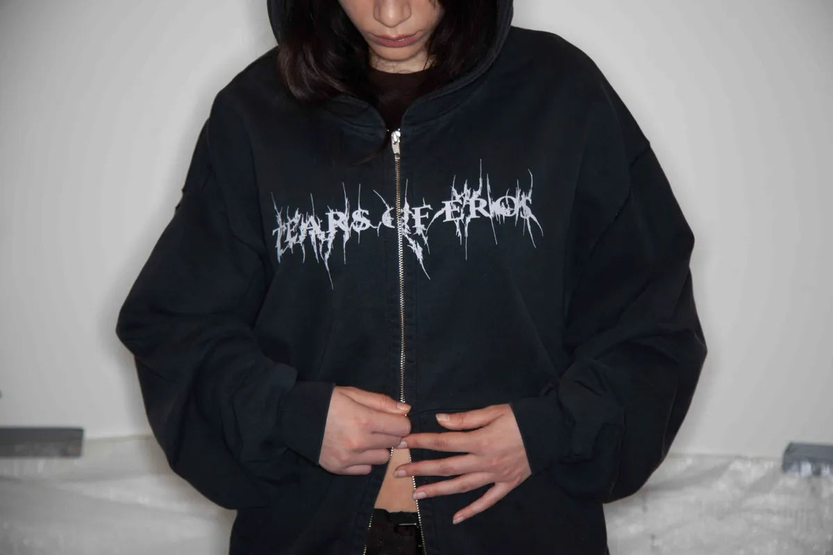 Hoodie, Zipped - Tears of Eros - Washed Black