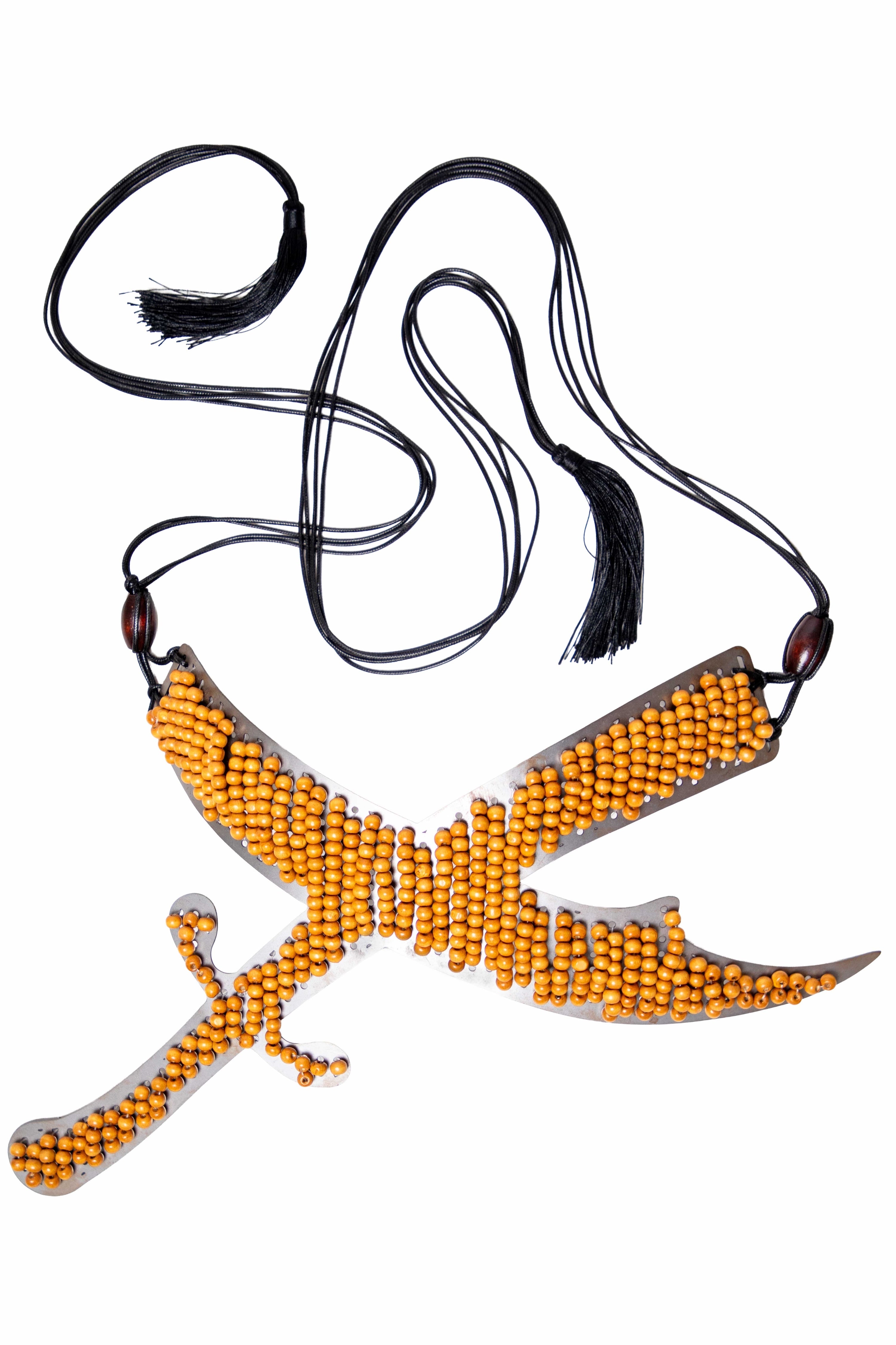 Saifak metal & wood beads belt