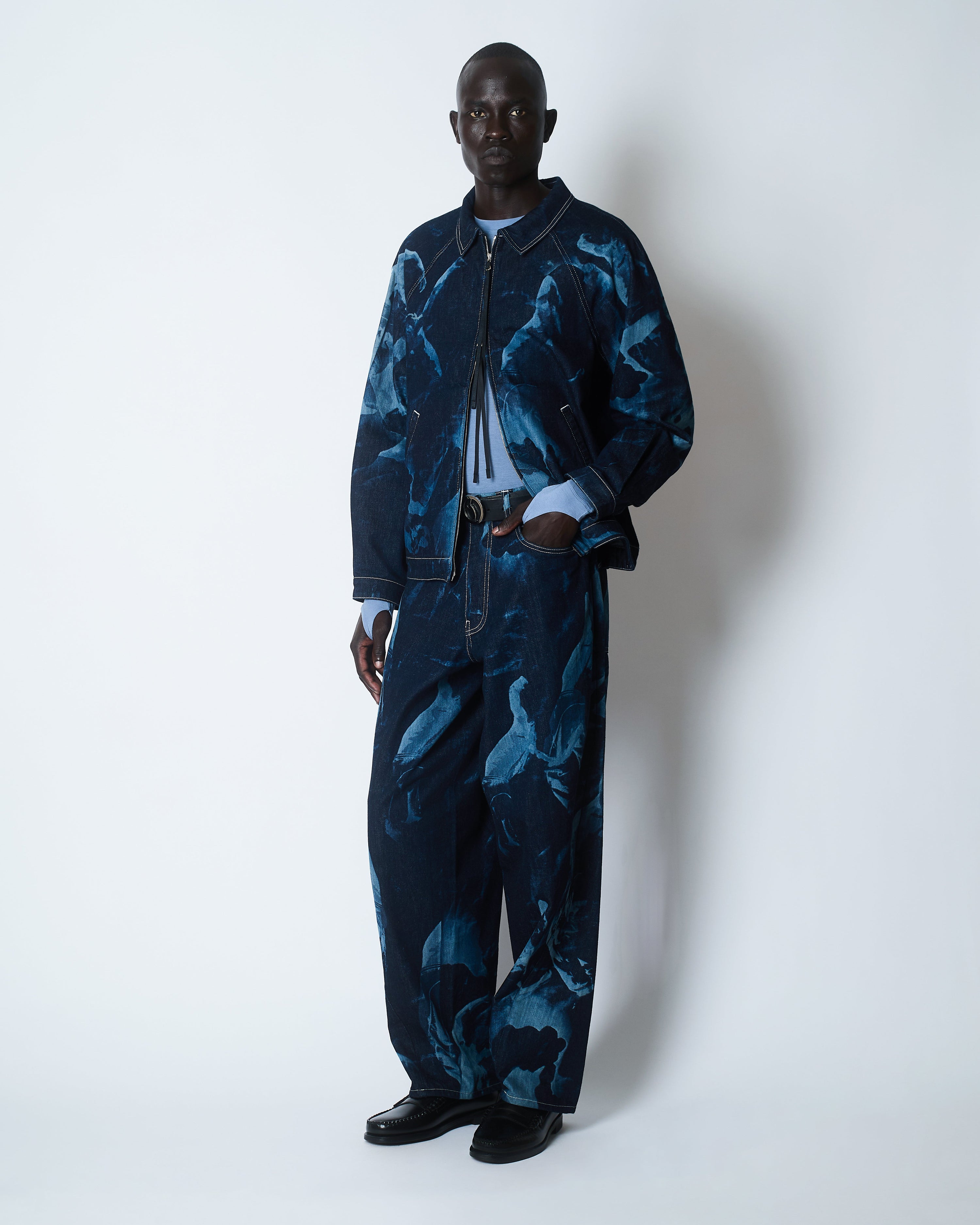 Metamorphosis laser engraved work jacket denim indigo / light blue