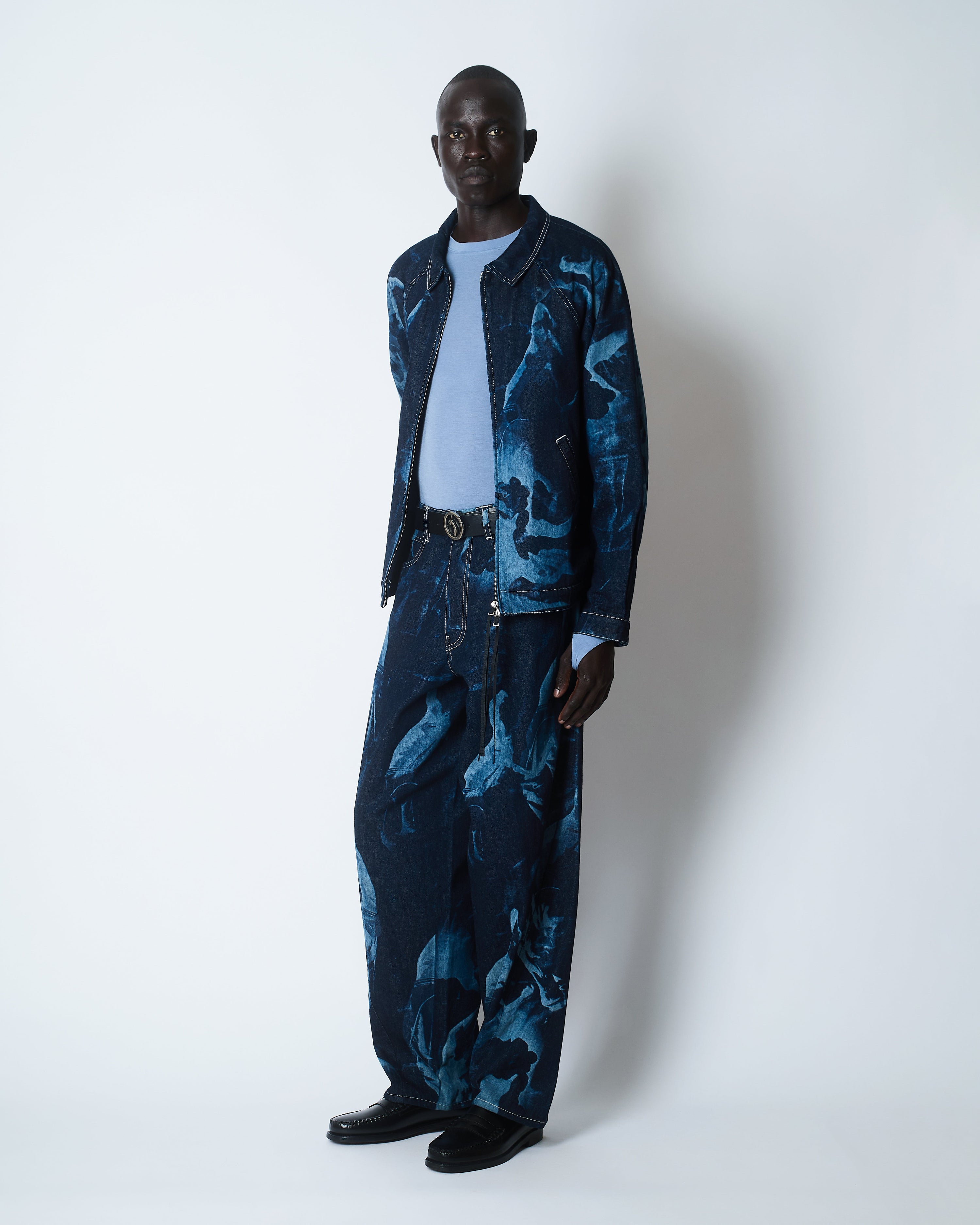 Metamorphosis laser engraved work jacket denim indigo / light blue