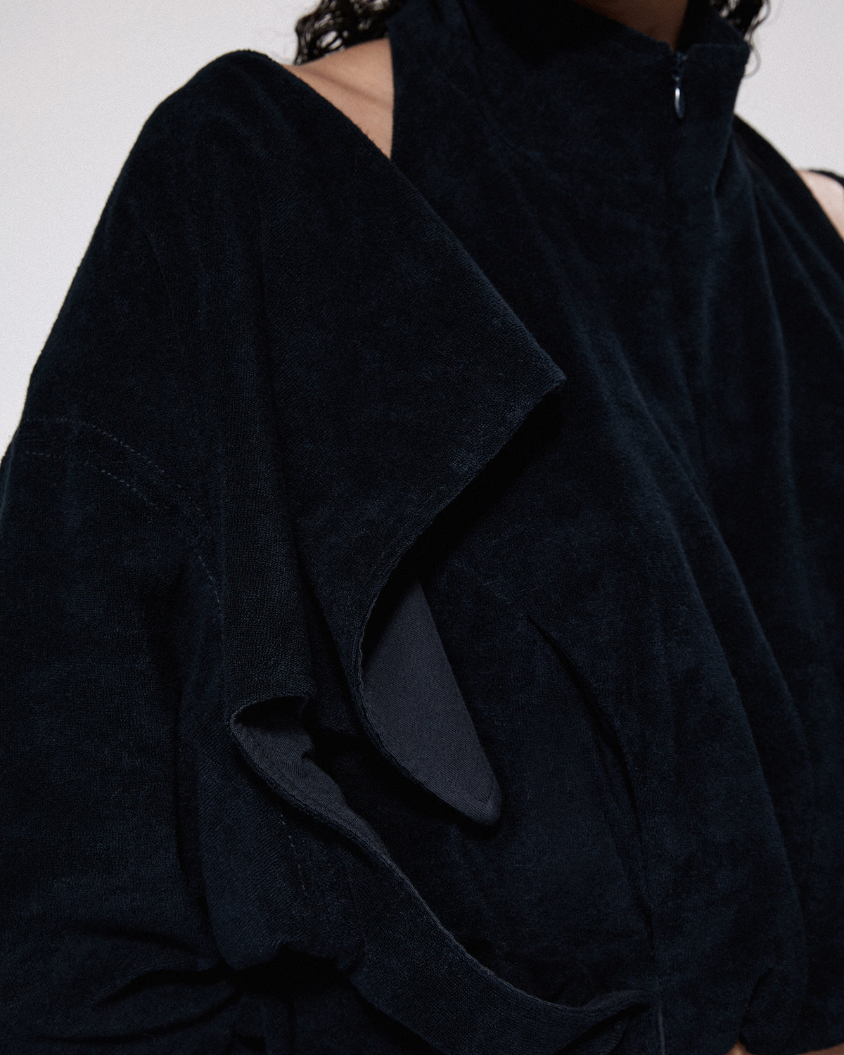 Cloaked zip up cape navy
