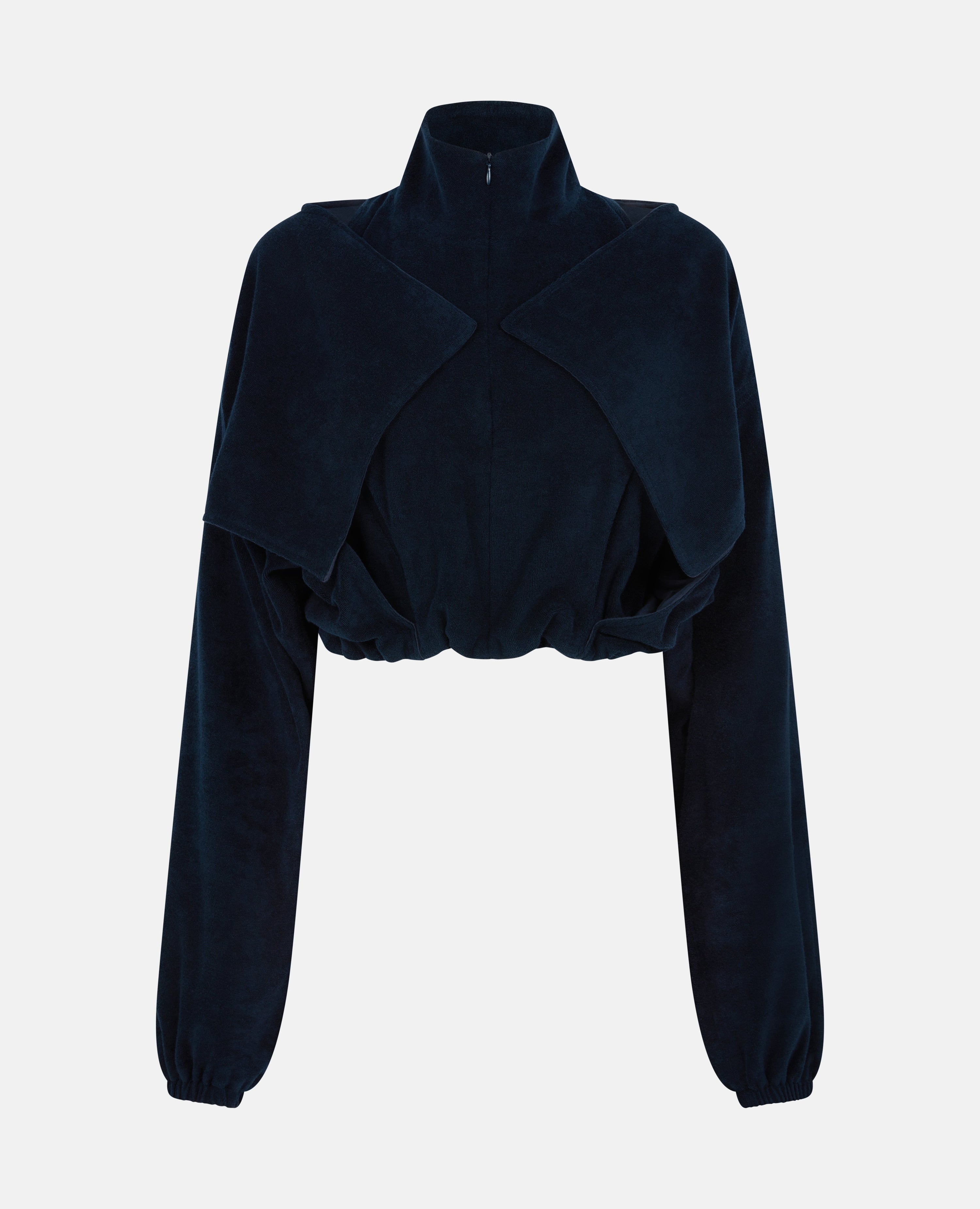 Cloaked zip up cape navy