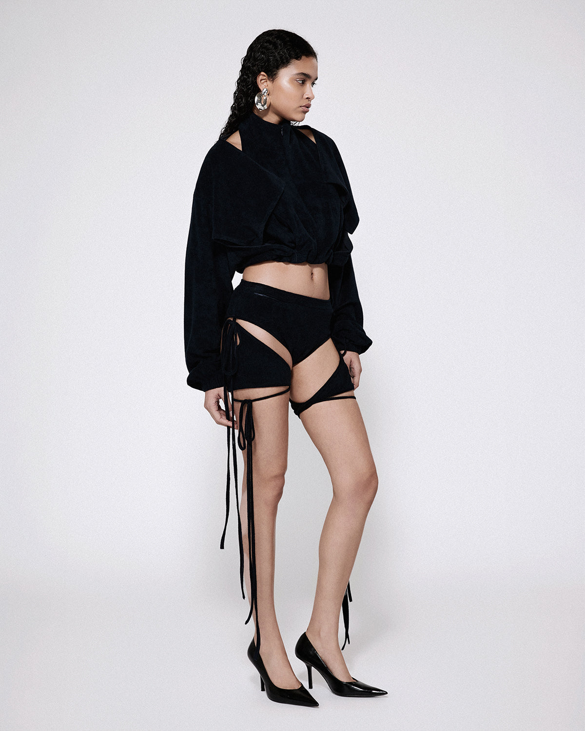 Cloaked zip up cape navy