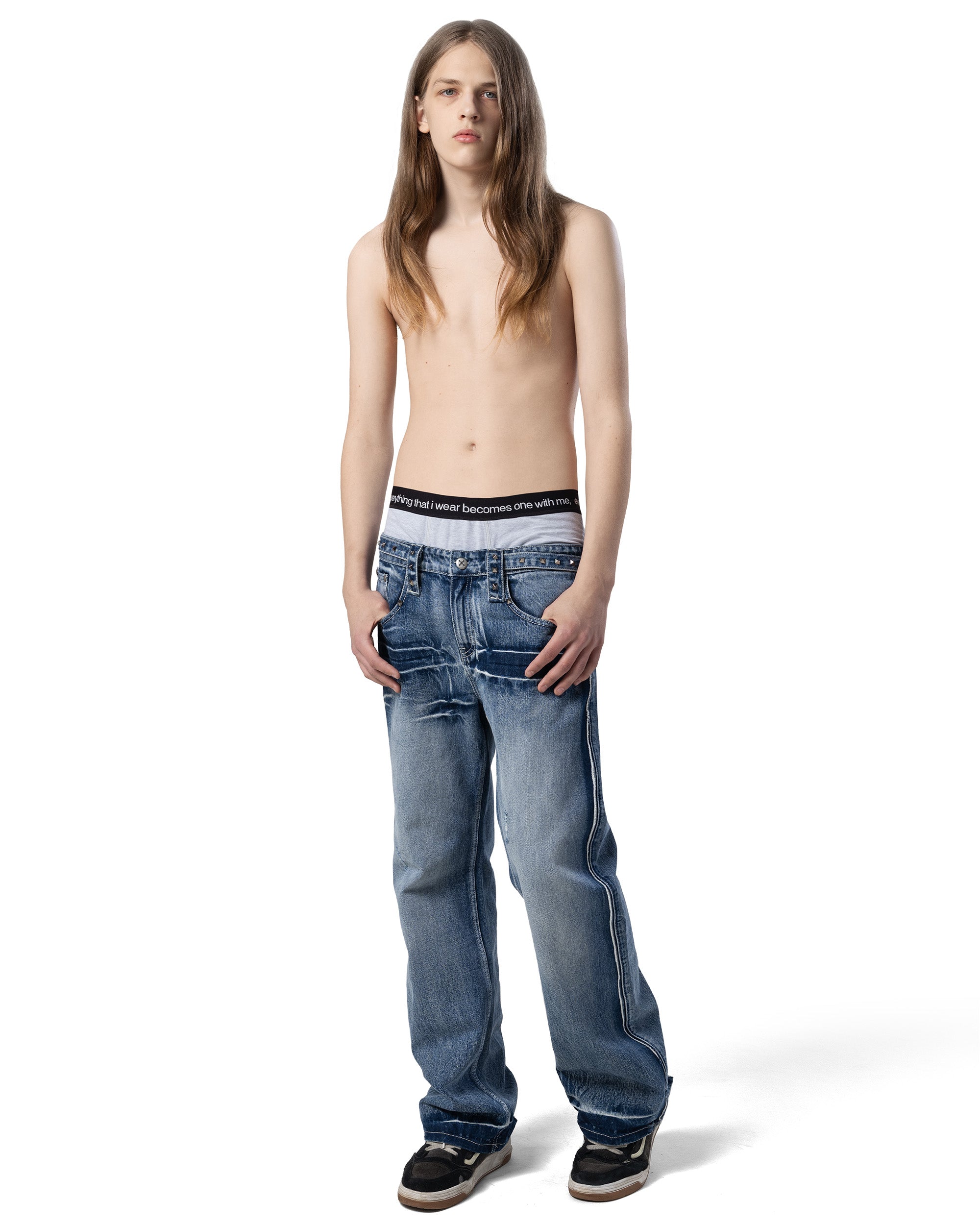 Bleached studded denim