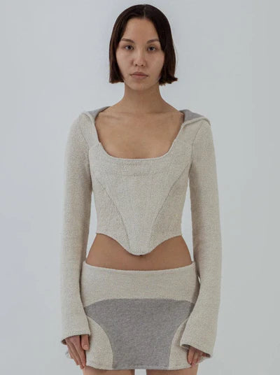 French terry hooded corset -ivory